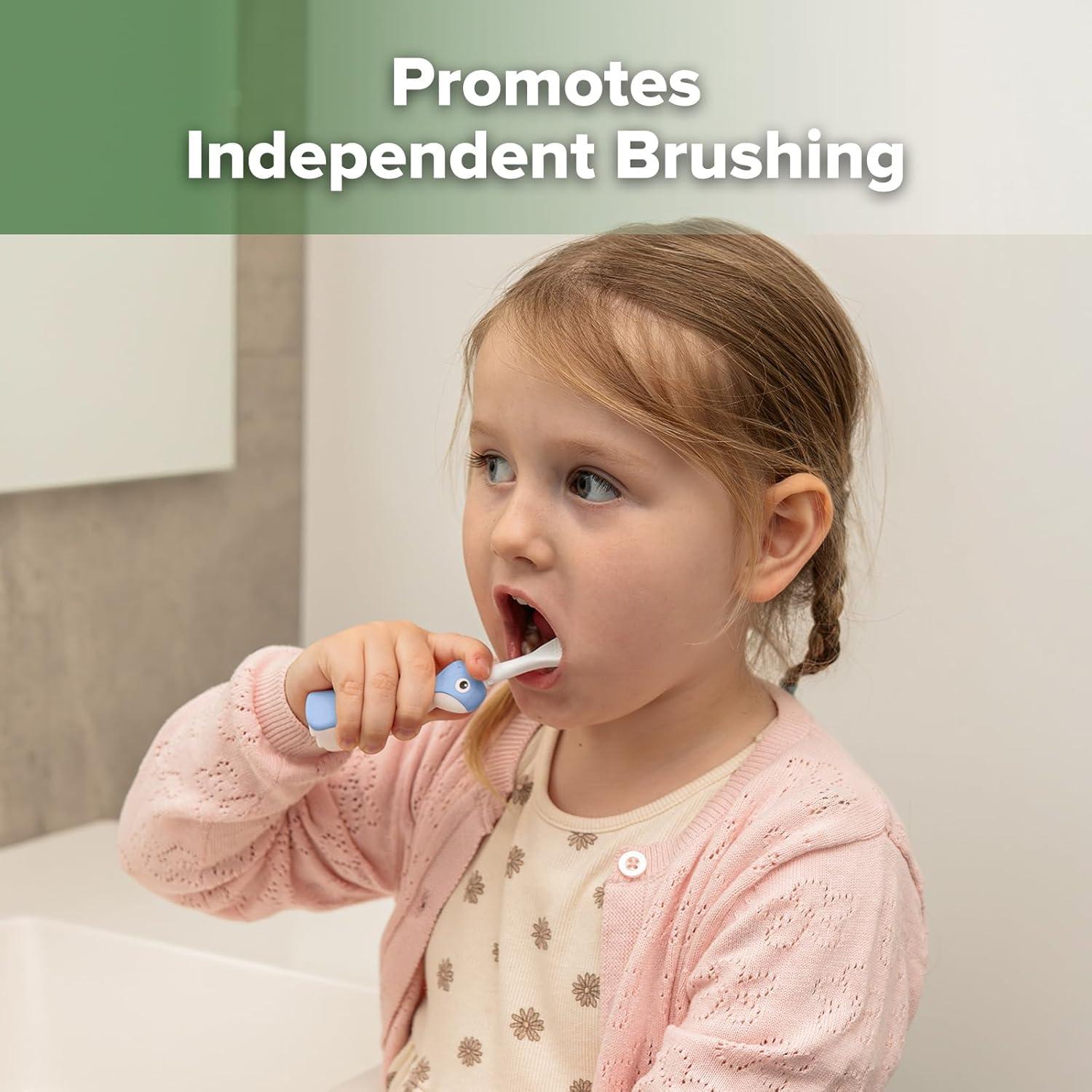 image:imagehaakaa Dinosaur Toothbrush for Kids 24 Soft Bristles Baby Toothbrush for Toddlers with Silicone Handle NonSlip Grip amp Tongue Cleaner BPA Free Pink 2 CountsBlue