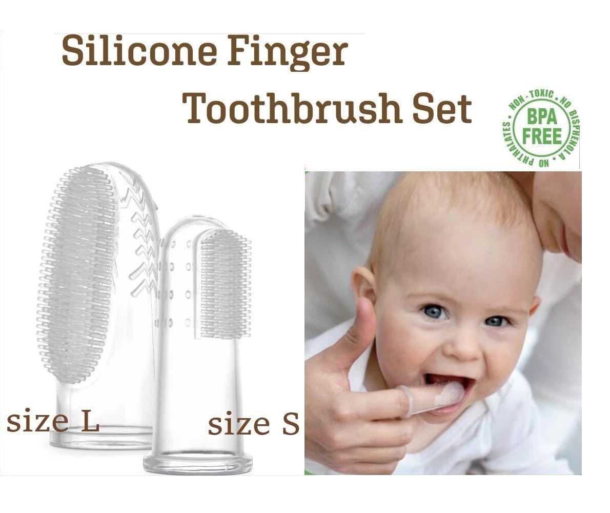 image:imagehaakaa Silicone Baby Finger Toothbrush Set 360 Bristle for Baby Oral Gum Cleaning Baby Teething Training Newborn Oral Massager BPA Free2PK 0mBabies Clear