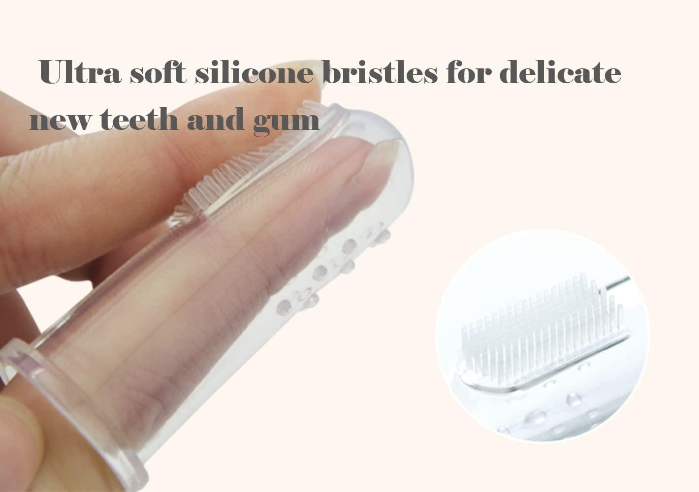 image:imagehaakaa Silicone Baby Finger Toothbrush Set 360 Bristle for Baby Oral Gum Cleaning Baby Teething Training Newborn Oral Massager BPA Free2PK 0mBabies Clear