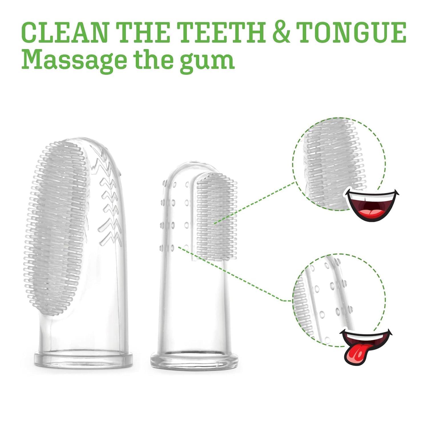 image:imagehaakaa Silicone Baby Finger Toothbrush Set 360 Bristle for Baby Oral Gum Cleaning Baby Teething Training Newborn Oral Massager BPA Free2PK 0mBabies Clear