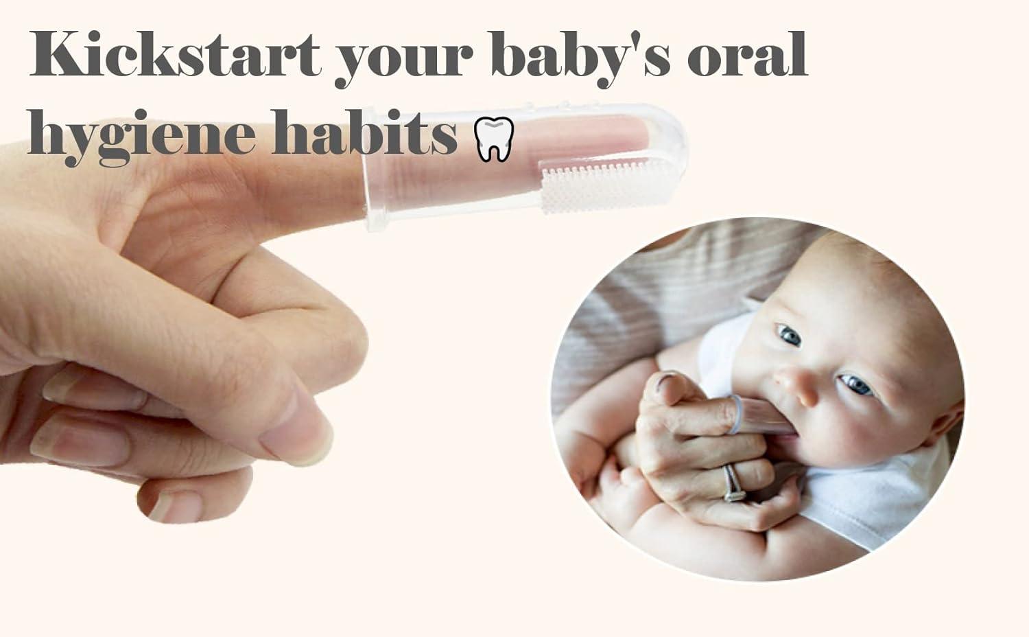 image:imagehaakaa Silicone Baby Finger Toothbrush Set 360 Bristle for Baby Oral Gum Cleaning Baby Teething Training Newborn Oral Massager BPA Free2PK 0mBabies Clear