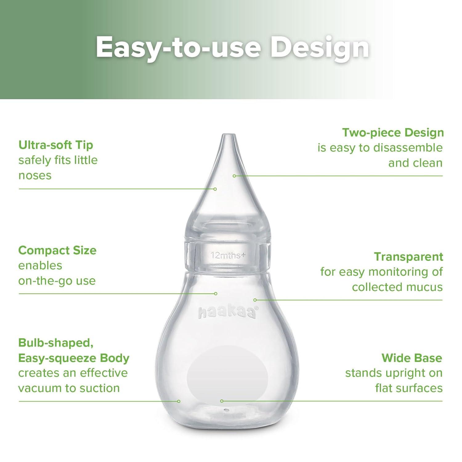 image:imageHaakaa Silicone Baby Nasal Aspirator Nose Bulb Syringe EasySqueezy Baby Nose Cleaner Newborn Infant ampToddler BPA Free Silicone1 Tip