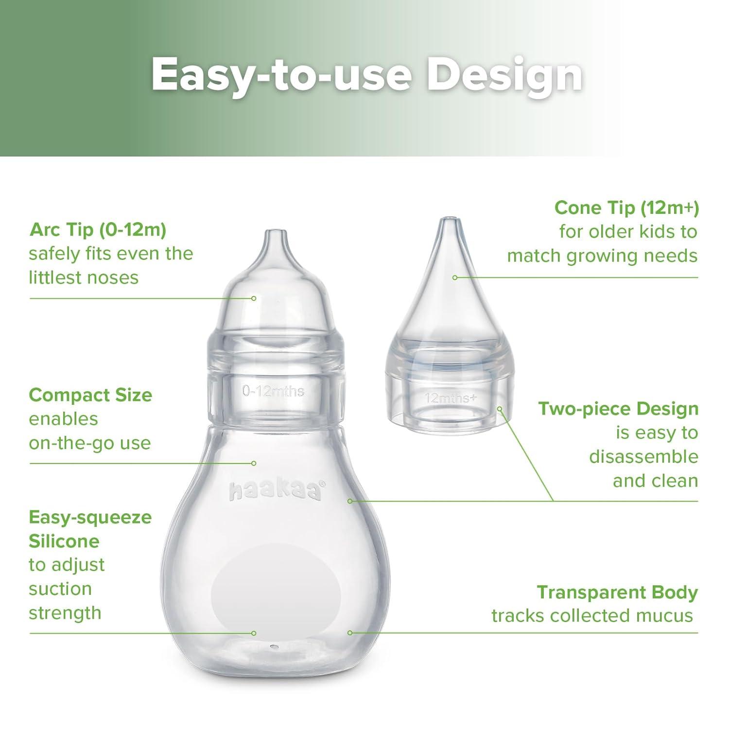 image:imageHaakaa Silicone Baby Nasal Aspirator Nose Bulb Syringe EasySqueezy Baby Nose Cleaner Newborn Infant ampToddler BPA Free Silicone2 Tips