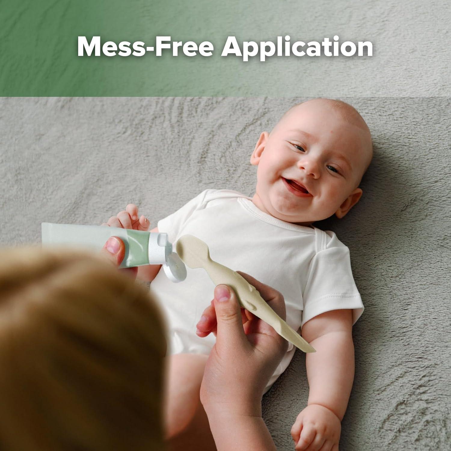 image:imagehaakaa Baby Diaper Cream Spatula Messfree Silicone Diaper Rash Cream Applicator with Carrying Case Diaper Cream Brush for Baby Pea GreenBeige