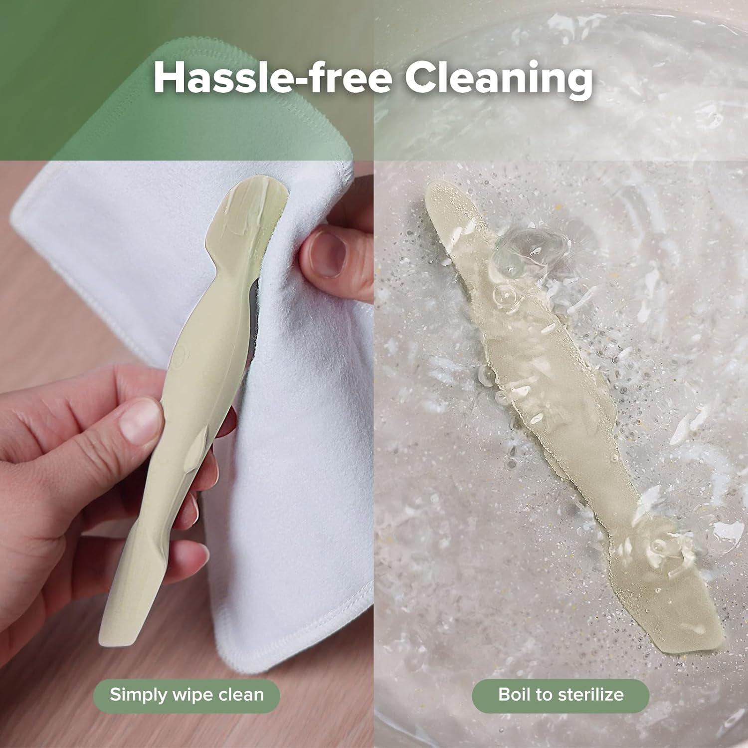 image:imagehaakaa Baby Diaper Cream Spatula Messfree Silicone Diaper Rash Cream Applicator with Carrying Case Diaper Cream Brush for Baby Pea GreenBeige