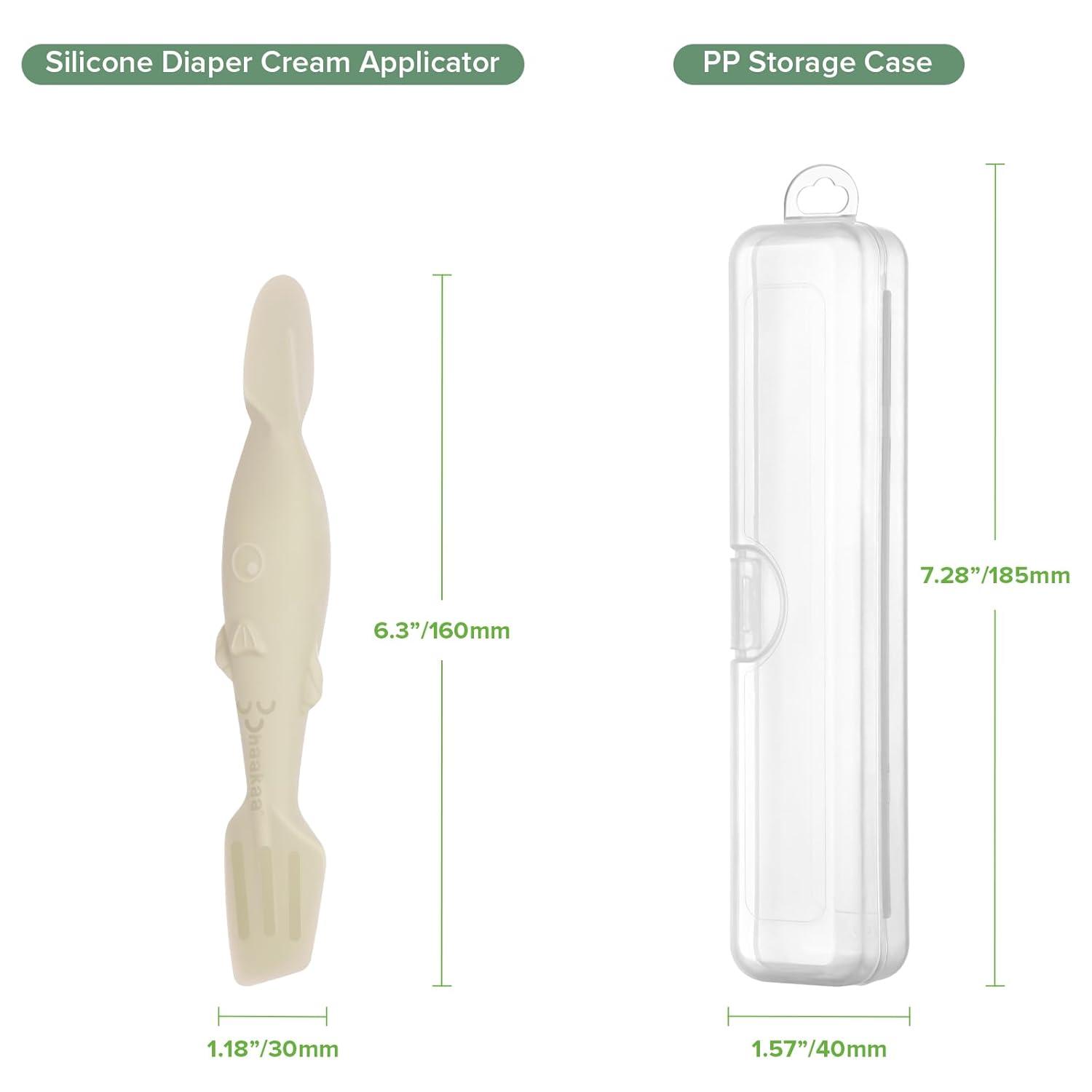 image:imagehaakaa Baby Diaper Cream Spatula Messfree Silicone Diaper Rash Cream Applicator with Carrying Case Diaper Cream Brush for Baby Pea GreenBeige