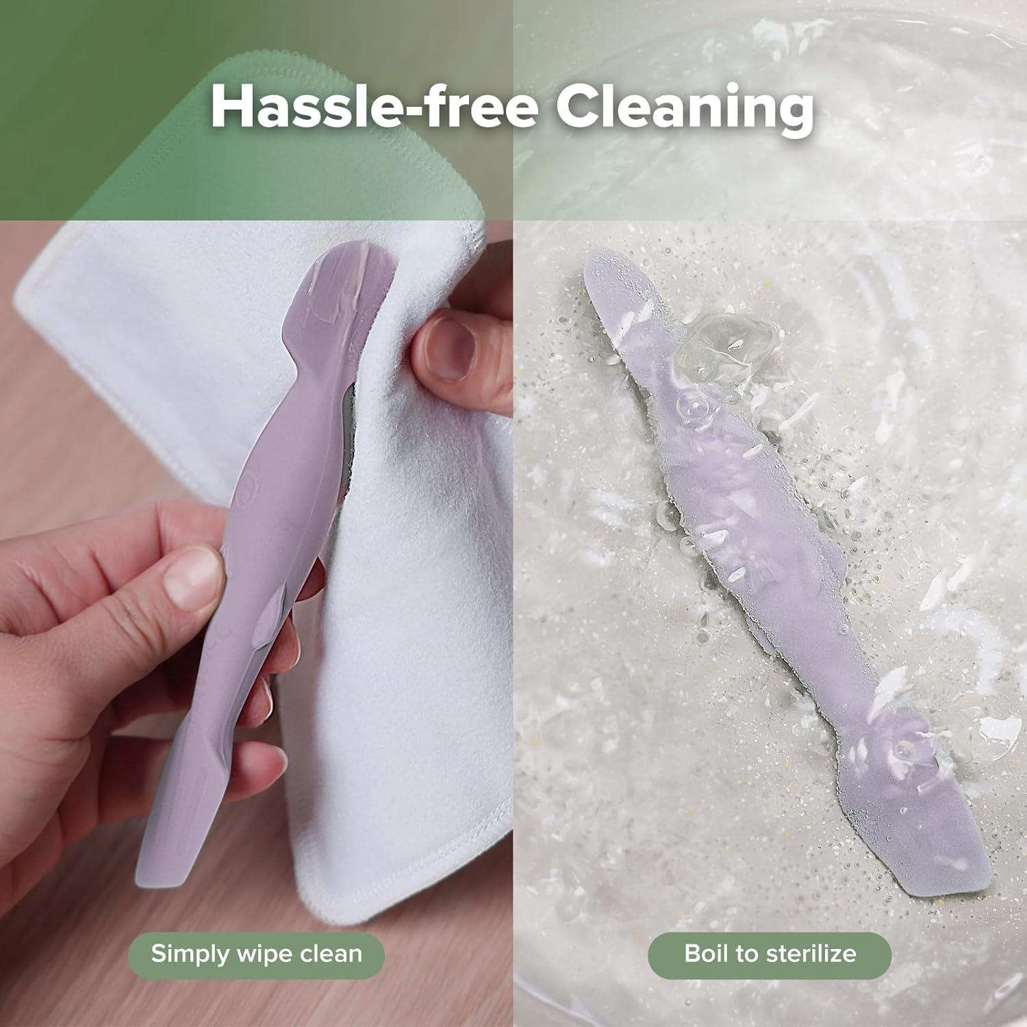 image:imagehaakaa Baby Diaper Cream Spatula Messfree Silicone Diaper Rash Cream Applicator with Carrying Case Diaper Cream Brush for Baby Pea GreenLavender