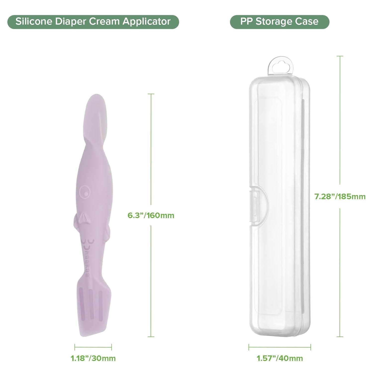 image:imagehaakaa Baby Diaper Cream Spatula Messfree Silicone Diaper Rash Cream Applicator with Carrying Case Diaper Cream Brush for Baby Pea GreenLavender