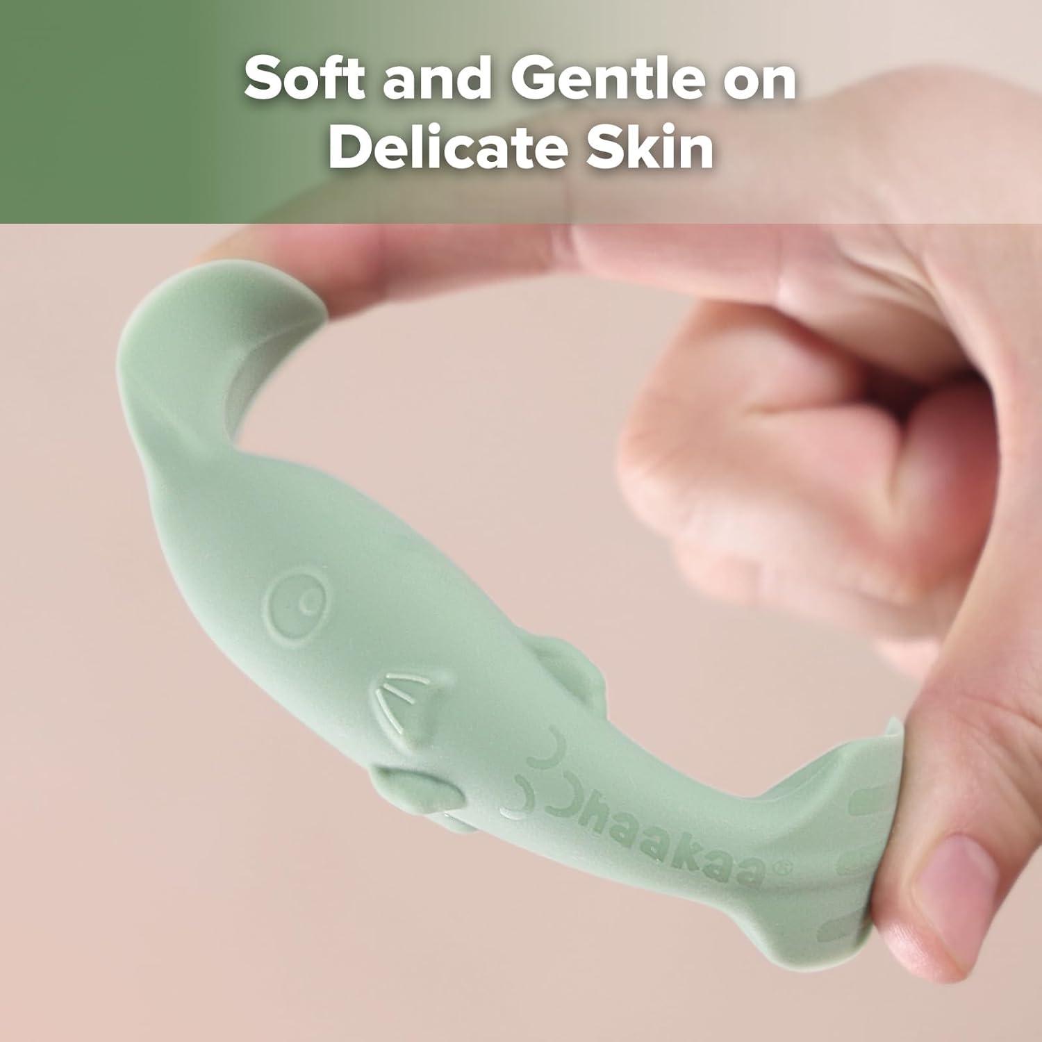 image:imagehaakaa Baby Diaper Cream Spatula Messfree Silicone Diaper Rash Cream Applicator with Carrying Case Diaper Cream Brush for Baby Pea GreenPastel Green