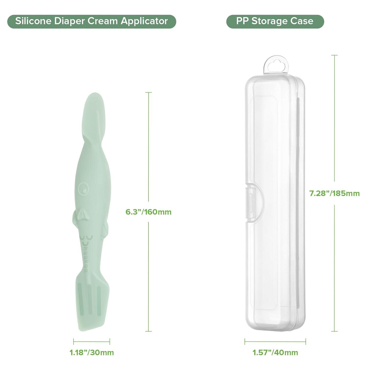 image:imagehaakaa Baby Diaper Cream Spatula Messfree Silicone Diaper Rash Cream Applicator with Carrying Case Diaper Cream Brush for Baby Pea GreenPastel Green