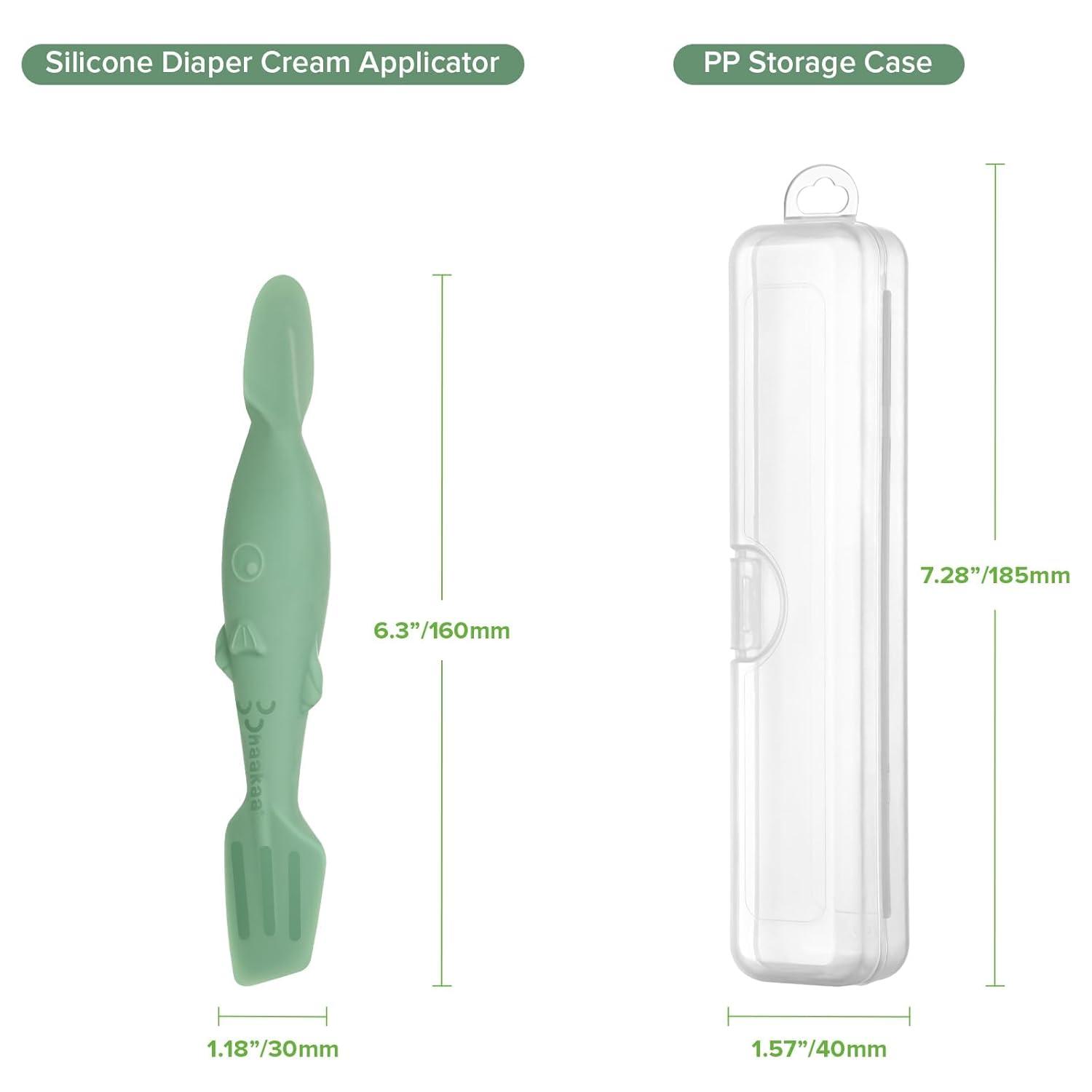 image:imagehaakaa Baby Diaper Cream Spatula Messfree Silicone Diaper Rash Cream Applicator with Carrying Case Diaper Cream Brush for Baby Pea GreenPea Green