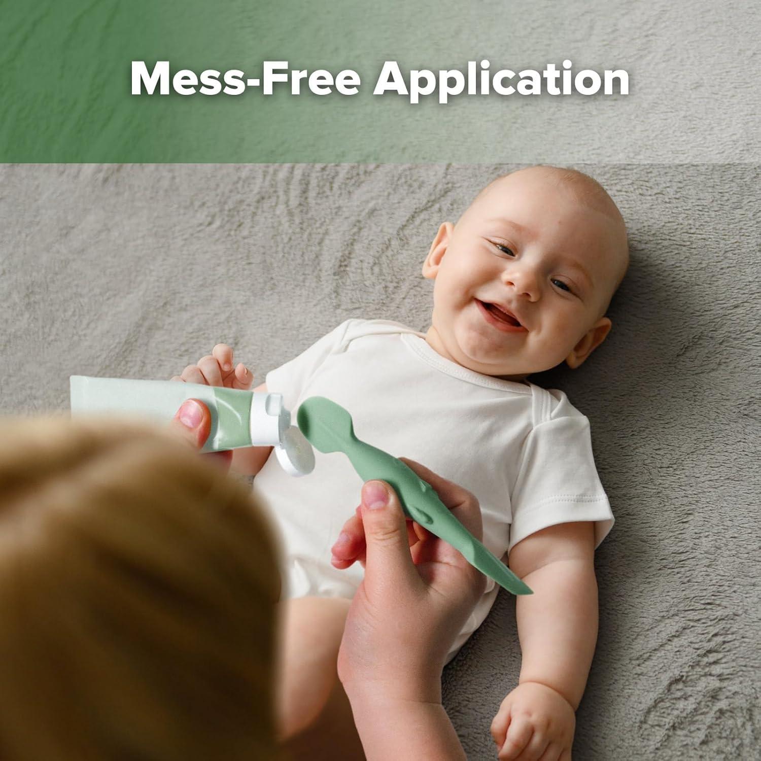 image:imagehaakaa Baby Diaper Cream Spatula Messfree Silicone Diaper Rash Cream Applicator with Carrying Case Diaper Cream Brush for Baby Pea GreenPea Green