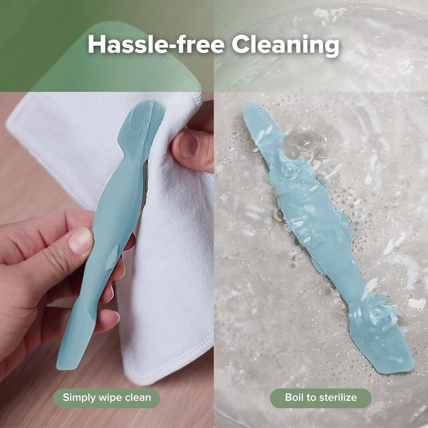 image:imagehaakaa Baby Diaper Cream Spatula Messfree Silicone Diaper Rash Cream Applicator with Carrying Case Diaper Cream Brush for Baby Pea GreenSky Blue