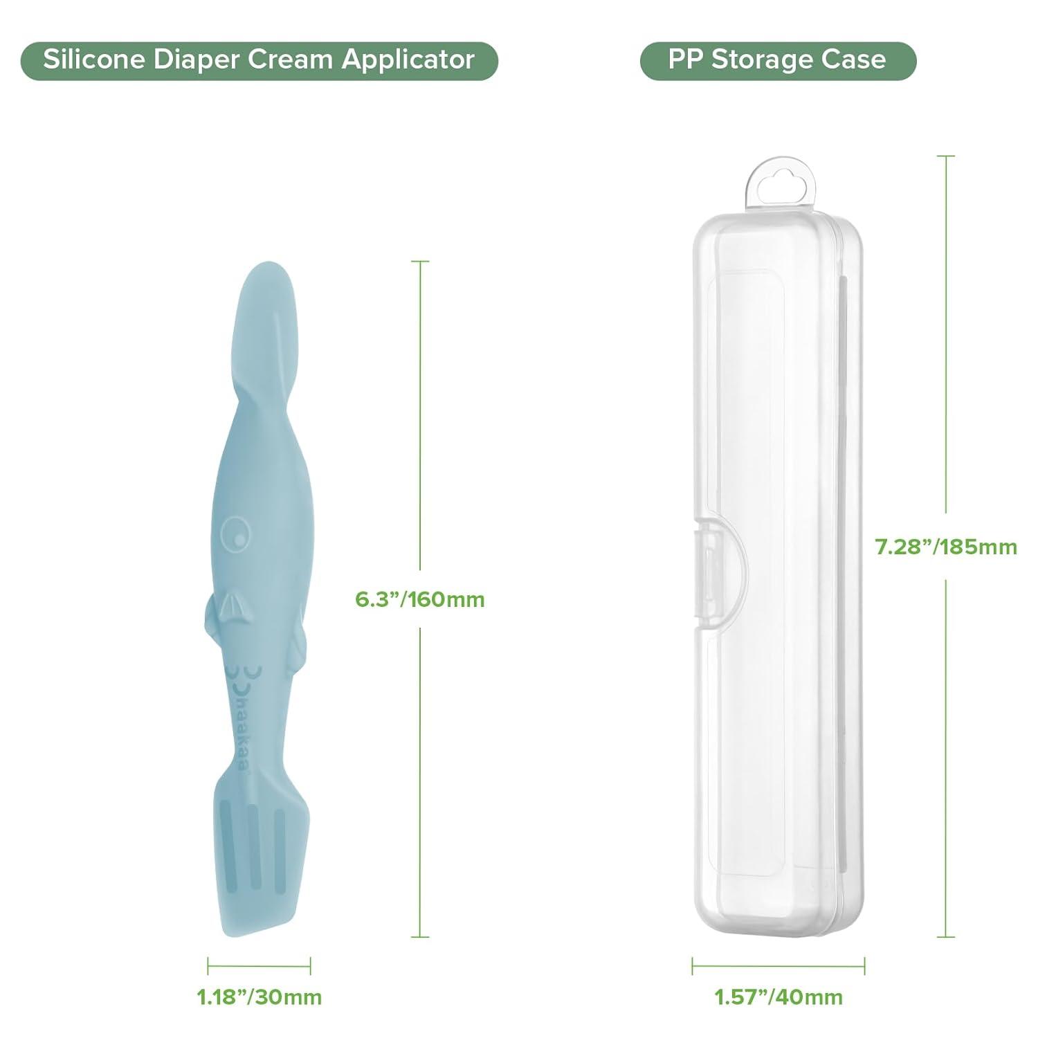 image:imagehaakaa Baby Diaper Cream Spatula Messfree Silicone Diaper Rash Cream Applicator with Carrying Case Diaper Cream Brush for Baby Pea GreenSky Blue