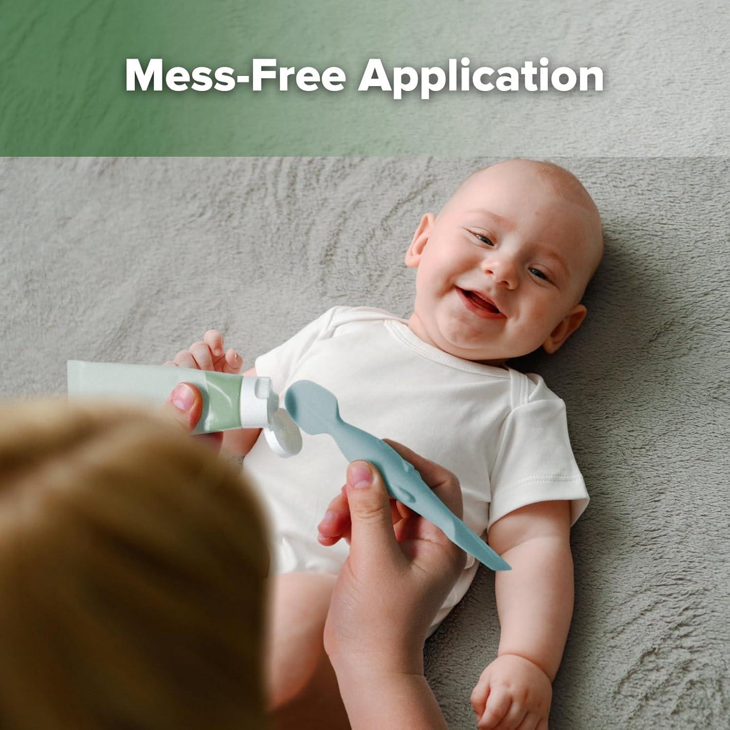 image:imagehaakaa Baby Diaper Cream Spatula Messfree Silicone Diaper Rash Cream Applicator with Carrying Case Diaper Cream Brush for Baby Pea GreenSky Blue