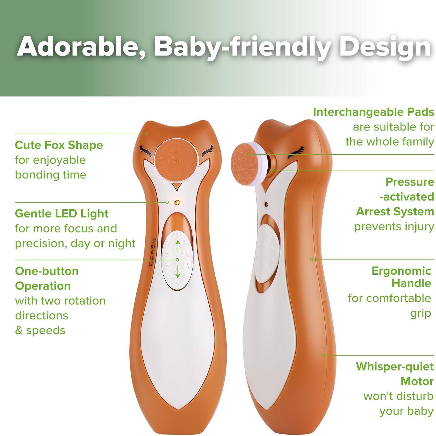 image:imagehaakaa Baby Nail Trimmer Electric for NewbornsToddlersChildrenAdults Electric Baby Nail File with 6 Replacement Heads amp Storage Case Safe amp Easy Clever Fox Nail Trimmer for Babies