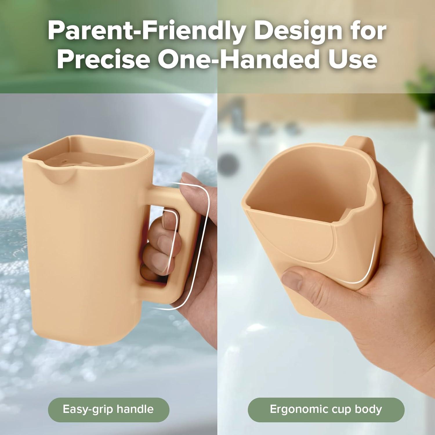 image:imagehaakaa Gentle Pour Bath Rinse Cup Food Grade Silicone Shampoo amp Body Washing Rinser Cup for Kids with Easy Grip Handle CoralCoral