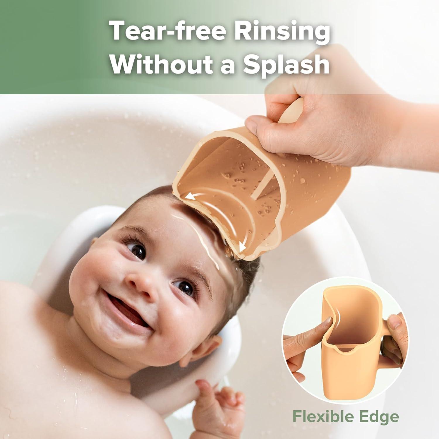 image:imagehaakaa Gentle Pour Bath Rinse Cup Food Grade Silicone Shampoo amp Body Washing Rinser Cup for Kids with Easy Grip Handle CoralCoral