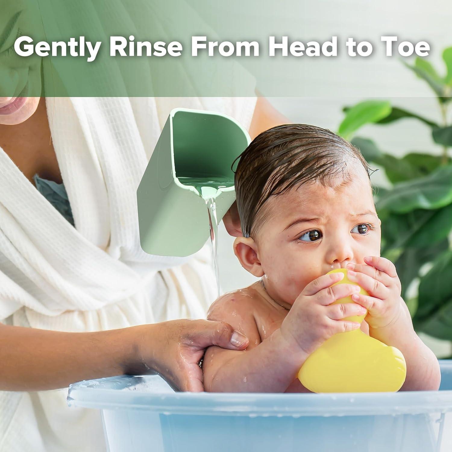 image:imagehaakaa Gentle Pour Bath Rinse Cup Food Grade Silicone Shampoo amp Body Washing Rinser Cup for Kids with Easy Grip Handle CoralPea Green