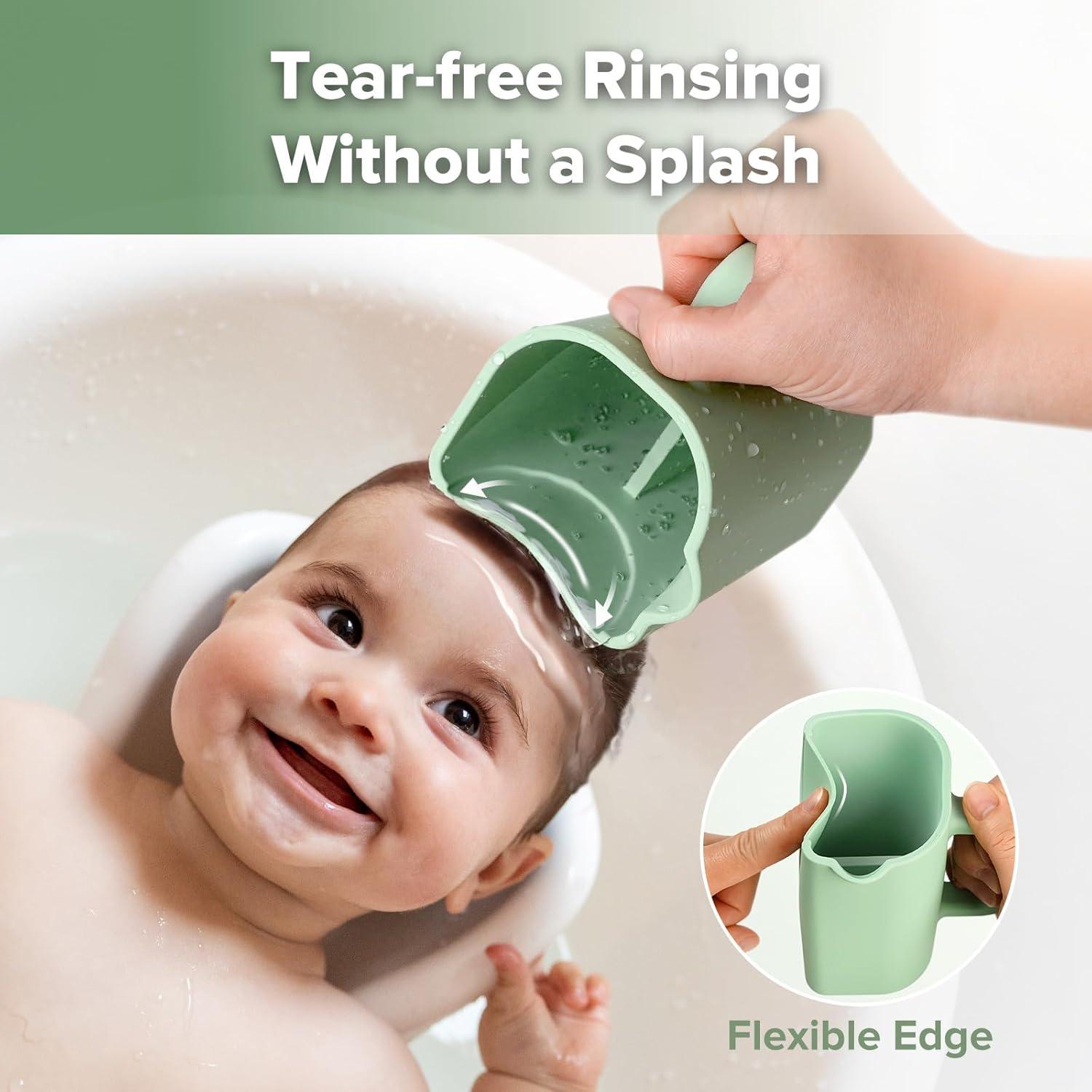 image:imagehaakaa Gentle Pour Bath Rinse Cup Food Grade Silicone Shampoo amp Body Washing Rinser Cup for Kids with Easy Grip Handle CoralPea Green