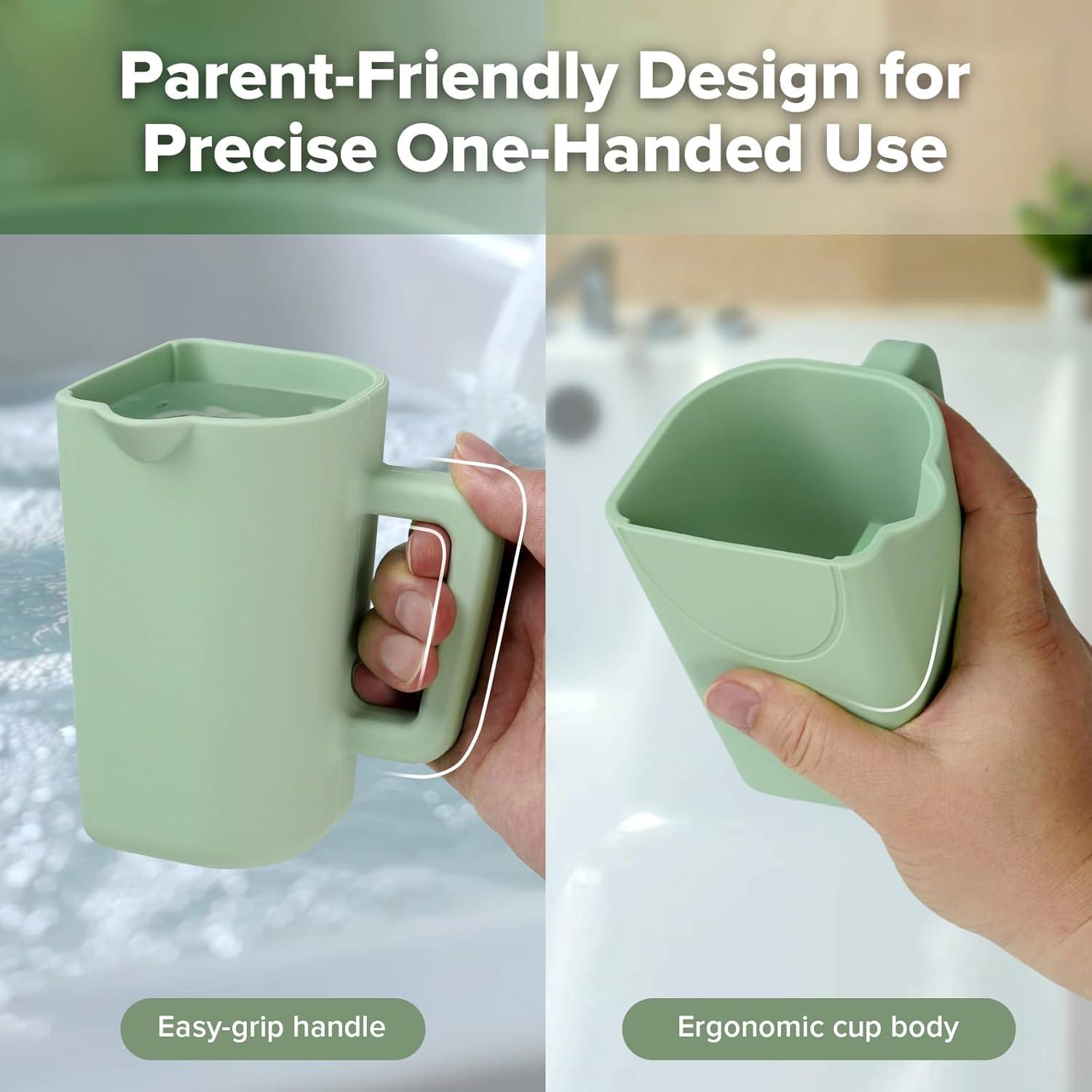 image:imagehaakaa Gentle Pour Bath Rinse Cup Food Grade Silicone Shampoo amp Body Washing Rinser Cup for Kids with Easy Grip Handle CoralPea Green