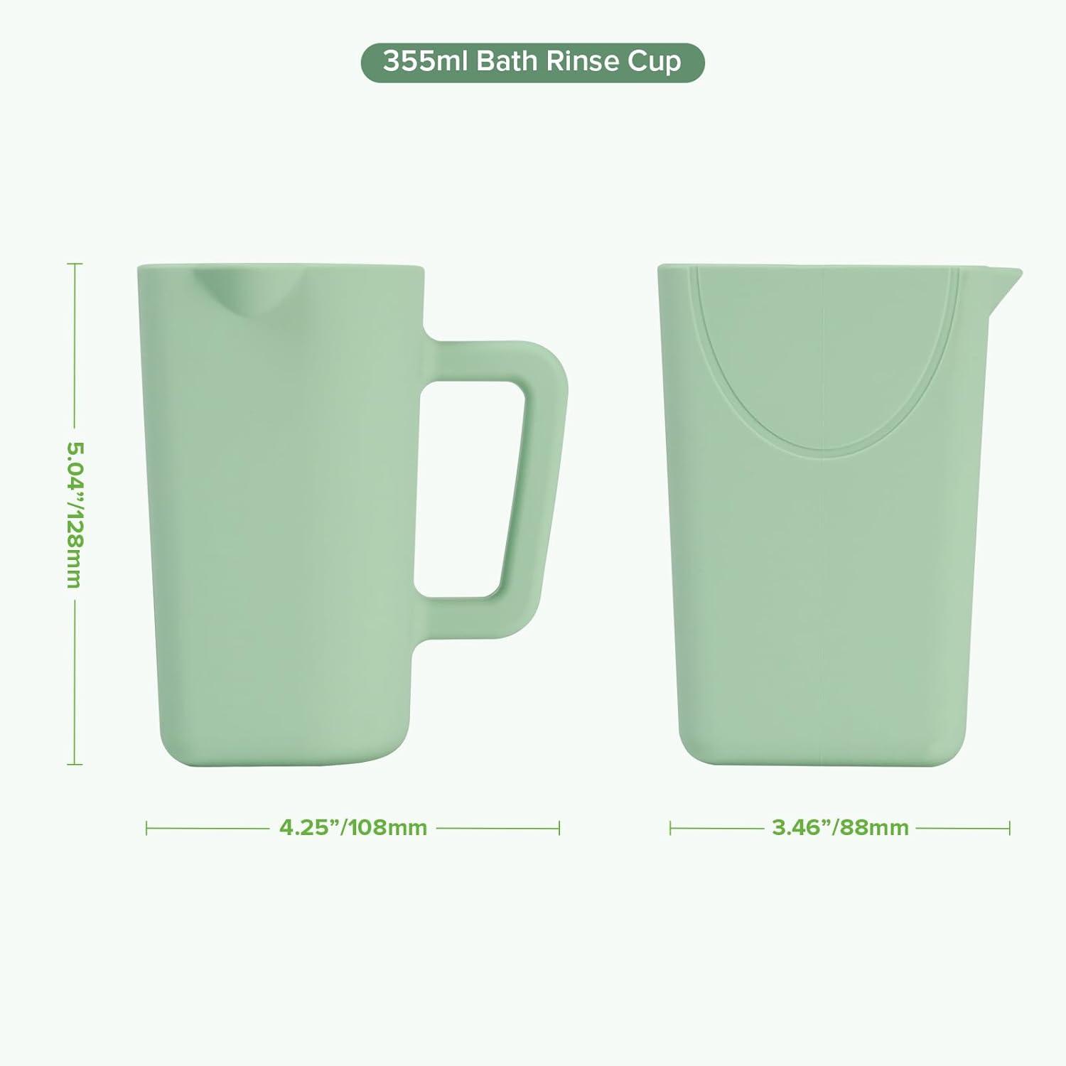image:imagehaakaa Gentle Pour Bath Rinse Cup Food Grade Silicone Shampoo amp Body Washing Rinser Cup for Kids with Easy Grip Handle CoralPea Green
