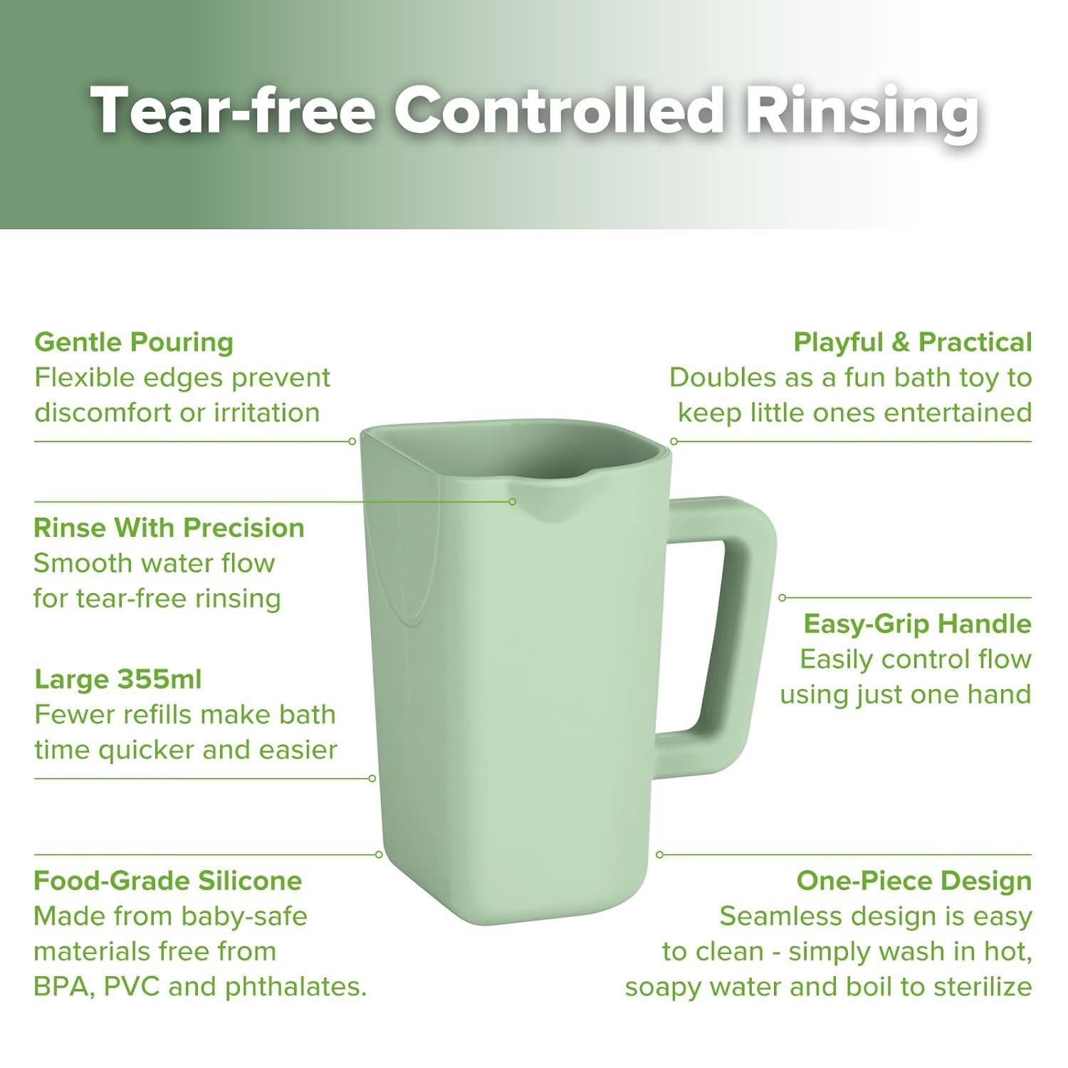 image:imagehaakaa Gentle Pour Bath Rinse Cup Food Grade Silicone Shampoo amp Body Washing Rinser Cup for Kids with Easy Grip Handle CoralPea Green