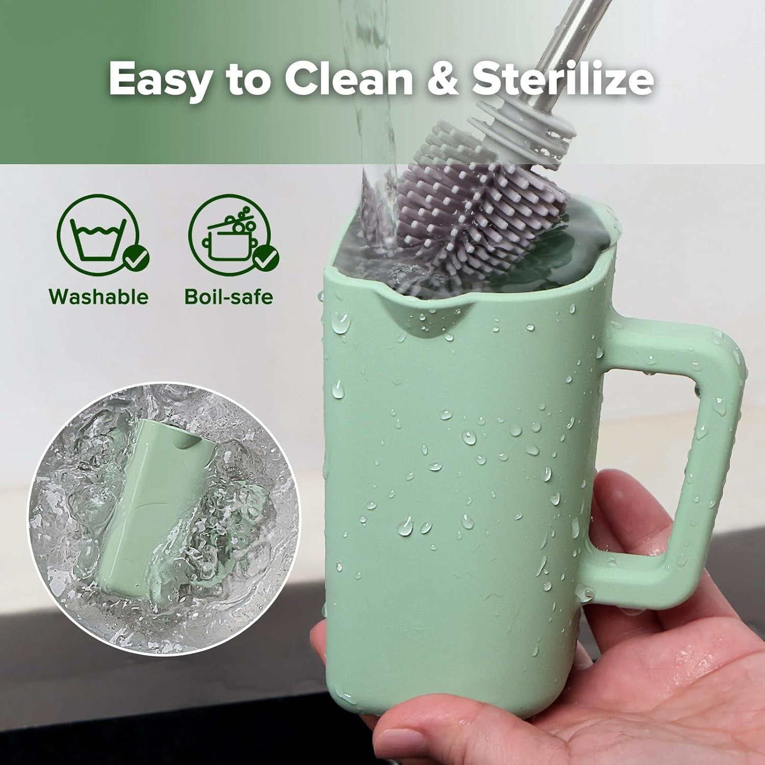 image:imagehaakaa Gentle Pour Bath Rinse Cup Food Grade Silicone Shampoo amp Body Washing Rinser Cup for Kids with Easy Grip Handle CoralPea Green