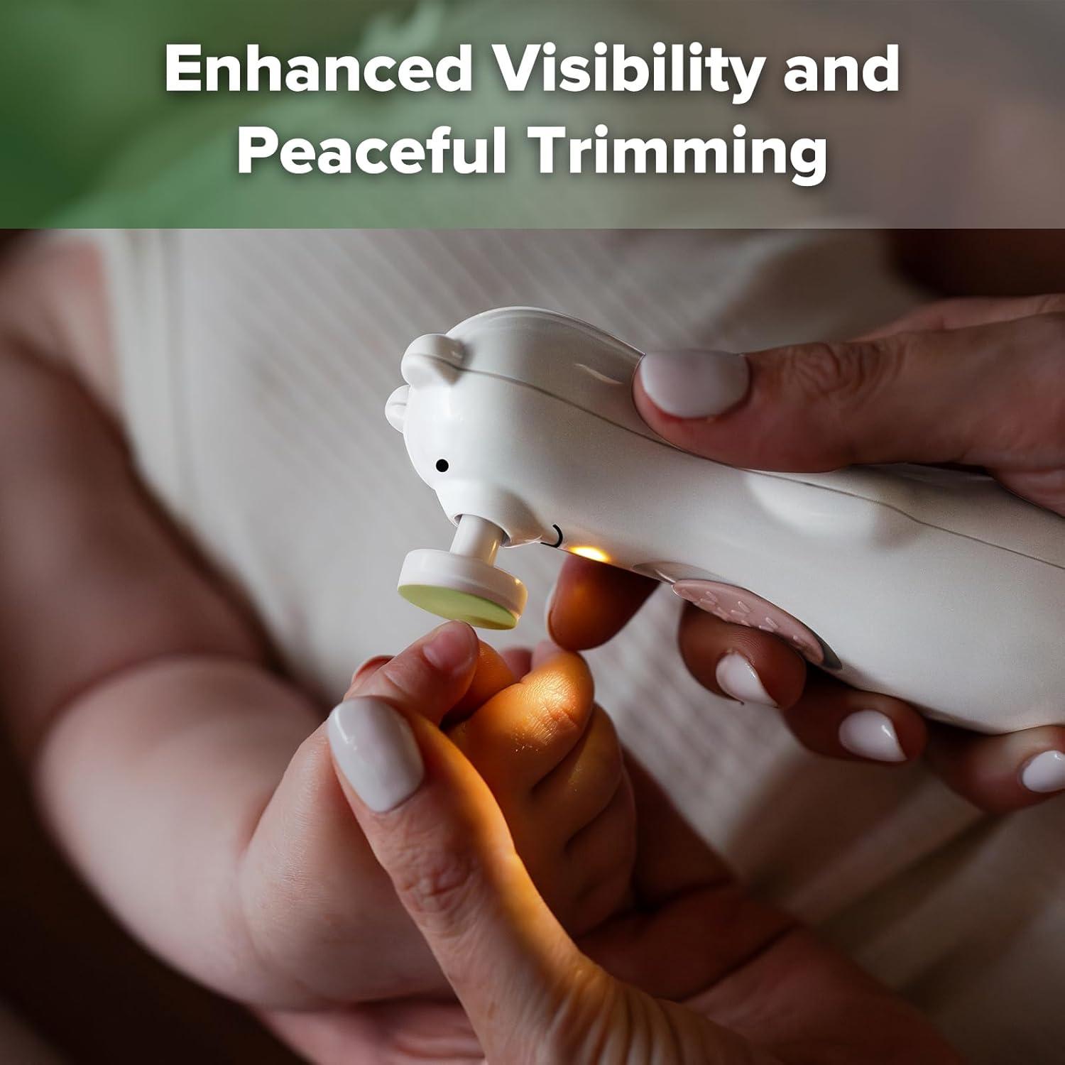 image:imagehaakaa Rechargeable Baby Nail File Baby Nail Trimmer Electric with LED Light Rechargeable Baby Nail Clippers for NewbornAdults Toes and Fingernails Additional Replacement Heads amp Charging CablePolar White