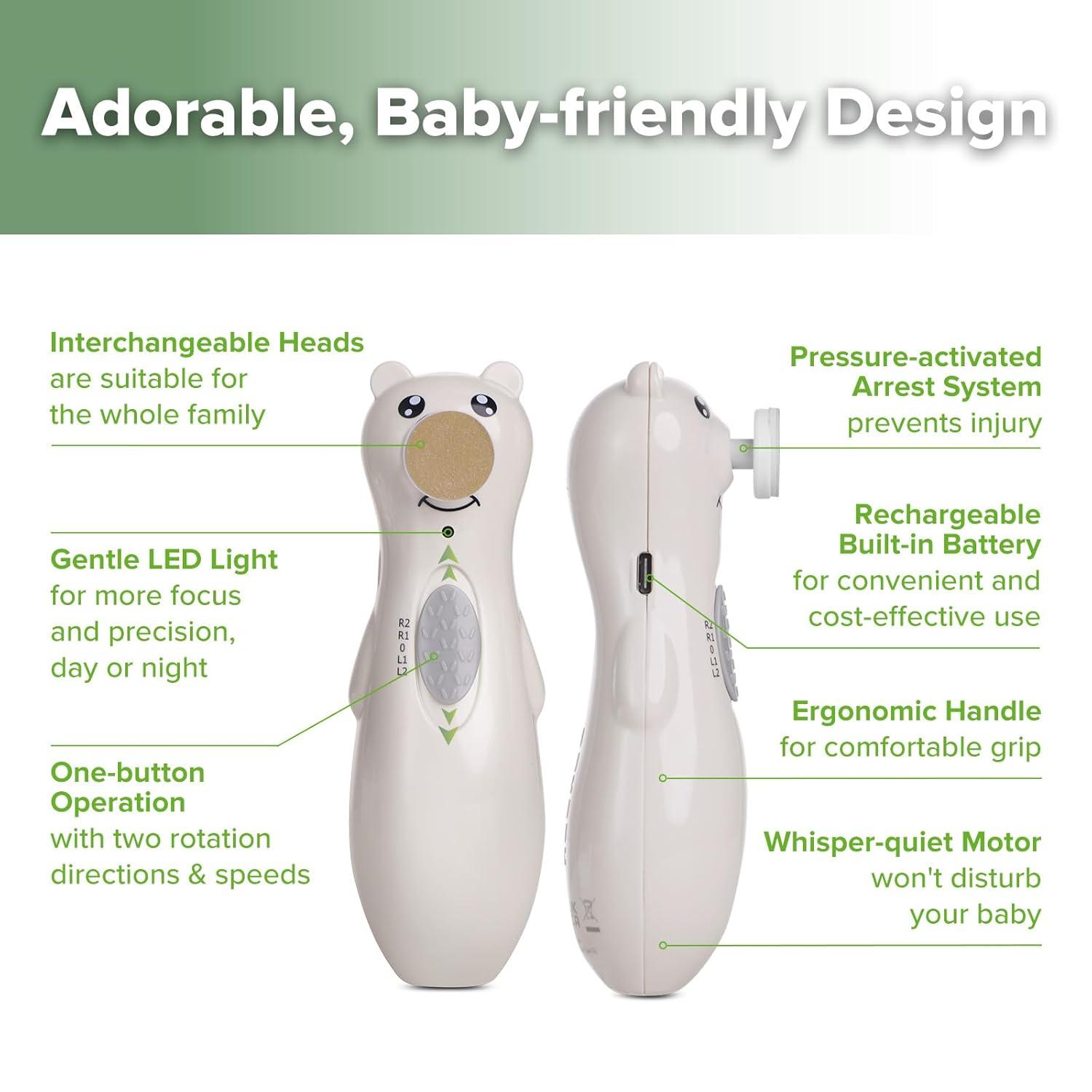 image:imagehaakaa Rechargeable Baby Nail File Baby Nail Trimmer Electric with LED Light Rechargeable Baby Nail Clippers for NewbornAdults Toes and Fingernails Additional Replacement Heads amp Charging CablePebble