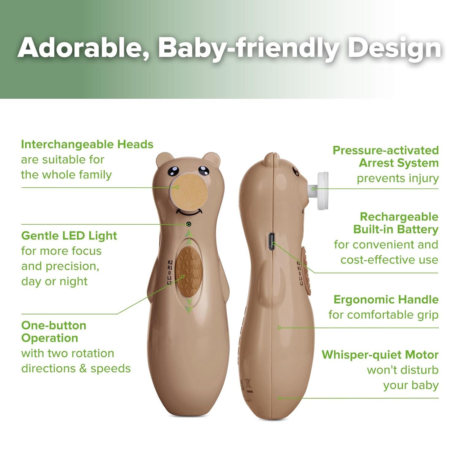 image:imagehaakaa Rechargeable Baby Nail File Baby Nail Trimmer Electric with LED Light Rechargeable Baby Nail Clippers for NewbornAdults Toes and Fingernails Additional Replacement Heads amp Charging CableToffee