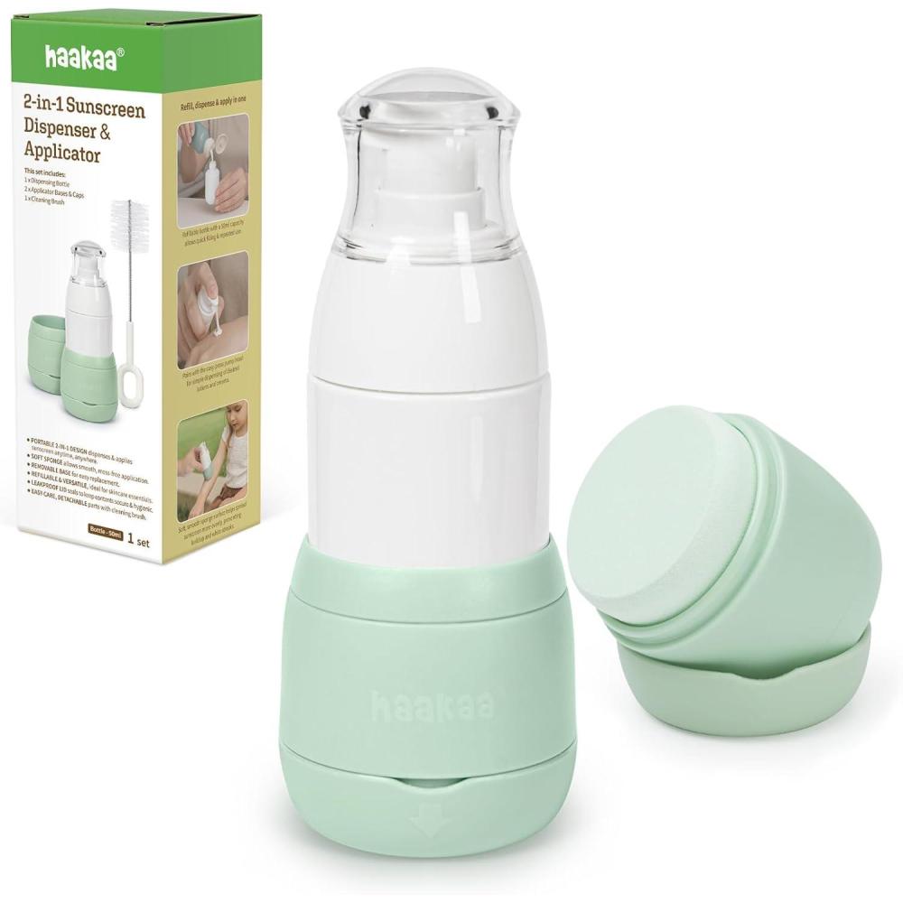 image:imageHaakaa Sunscreen Applicator 2in1 Refillable Sunscreen Dispenser amp Applicator for Kids with Soft Sponge Head Leakproof Travel Sunblock Applicator 17 oz 2 Base2 base