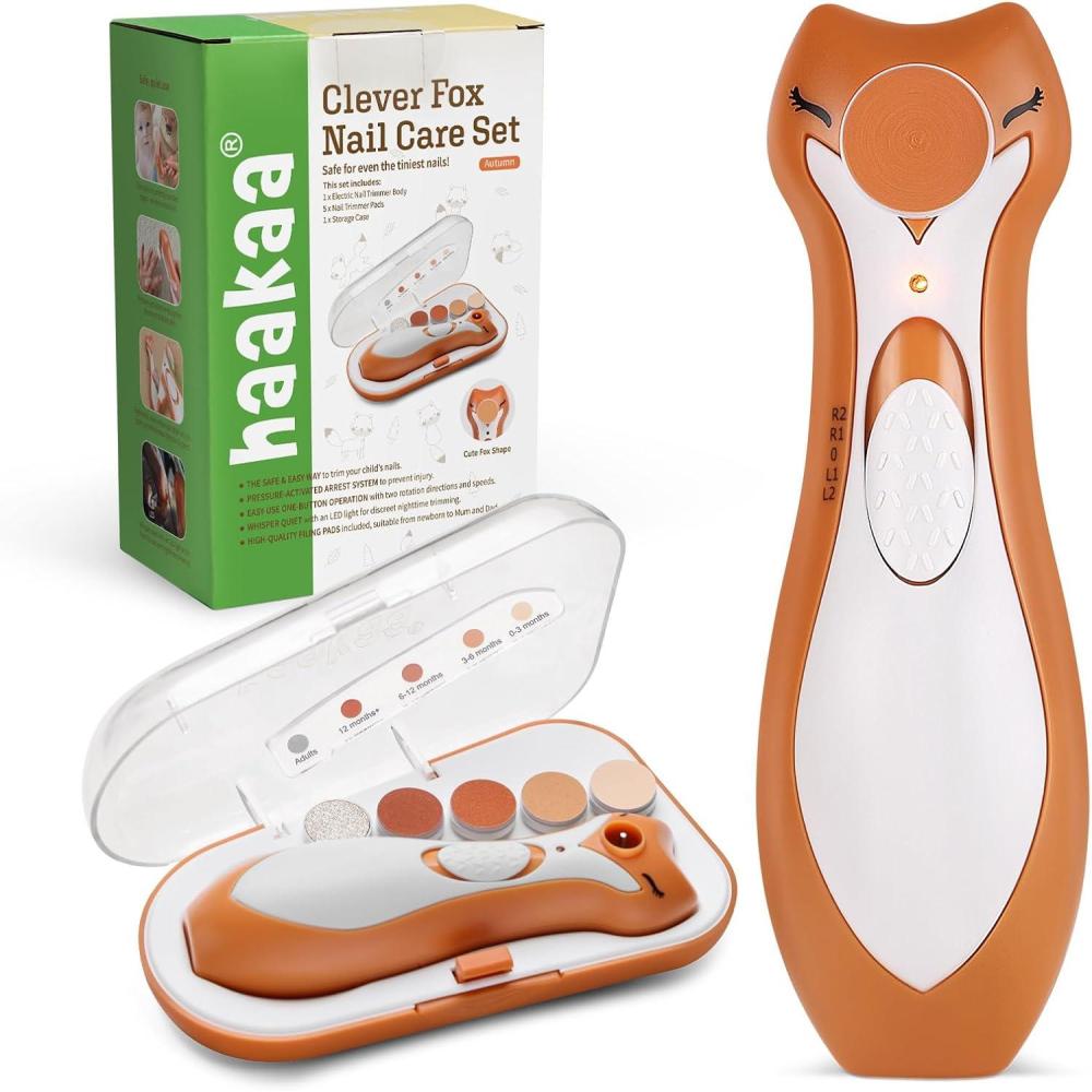 image:imagehaakaa Baby Nail Trimmer Electric for NewbornsToddlersChildrenAdults Electric Baby Nail File with 6 Replacement Heads amp Storage Case Safe amp Easy Clever Fox Nail Trimmer for Babies