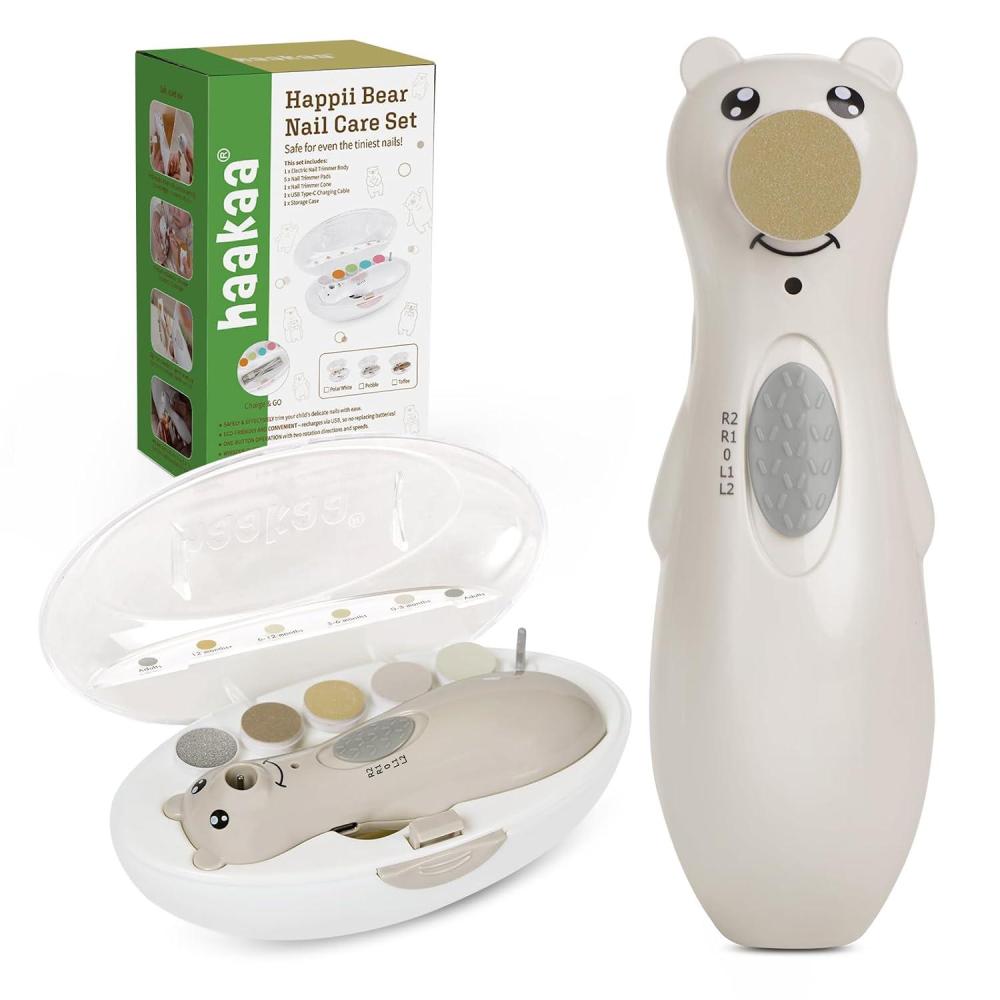 image:imagehaakaa Rechargeable Baby Nail File Baby Nail Trimmer Electric with LED Light Rechargeable Baby Nail Clippers for NewbornAdults Toes and Fingernails Additional Replacement Heads amp Charging CablePebble