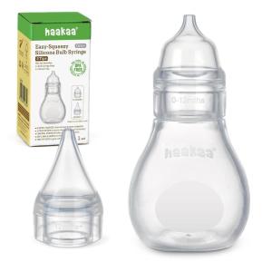 Haakaa Silicone Baby Nasal Aspirator | Nose Bulb Syringe | Easy-Squeezy Baby Nose Cleaner, Newborn Infant &Toddler – BPA Free Silicone(2 Tips)