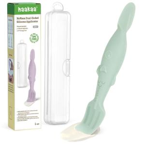 haakaa Baby Diaper Cream Spatula, Mess-free Silicone Diaper Rash Cream Applicator with Carrying Case, Diaper Cream Brush for Baby, Pea Green(Pastel Green)