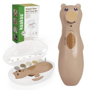 haakaa Rechargeable Baby Nail File Baby Nail Trimmer Electric with LED Light, Rechargeable Baby Nail Clippers for Newborn/Adults Toes and Fingernails, Additional Replacement Heads & Charging Cable(Toffee)