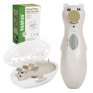 haakaa Rechargeable Baby Nail File Baby Nail Trimmer Electric with LED Light, Rechargeable Baby Nail Clippers for Newborn/Adults Toes and Fingernails, Additional Replacement Heads & Charging Cable(Pebble)