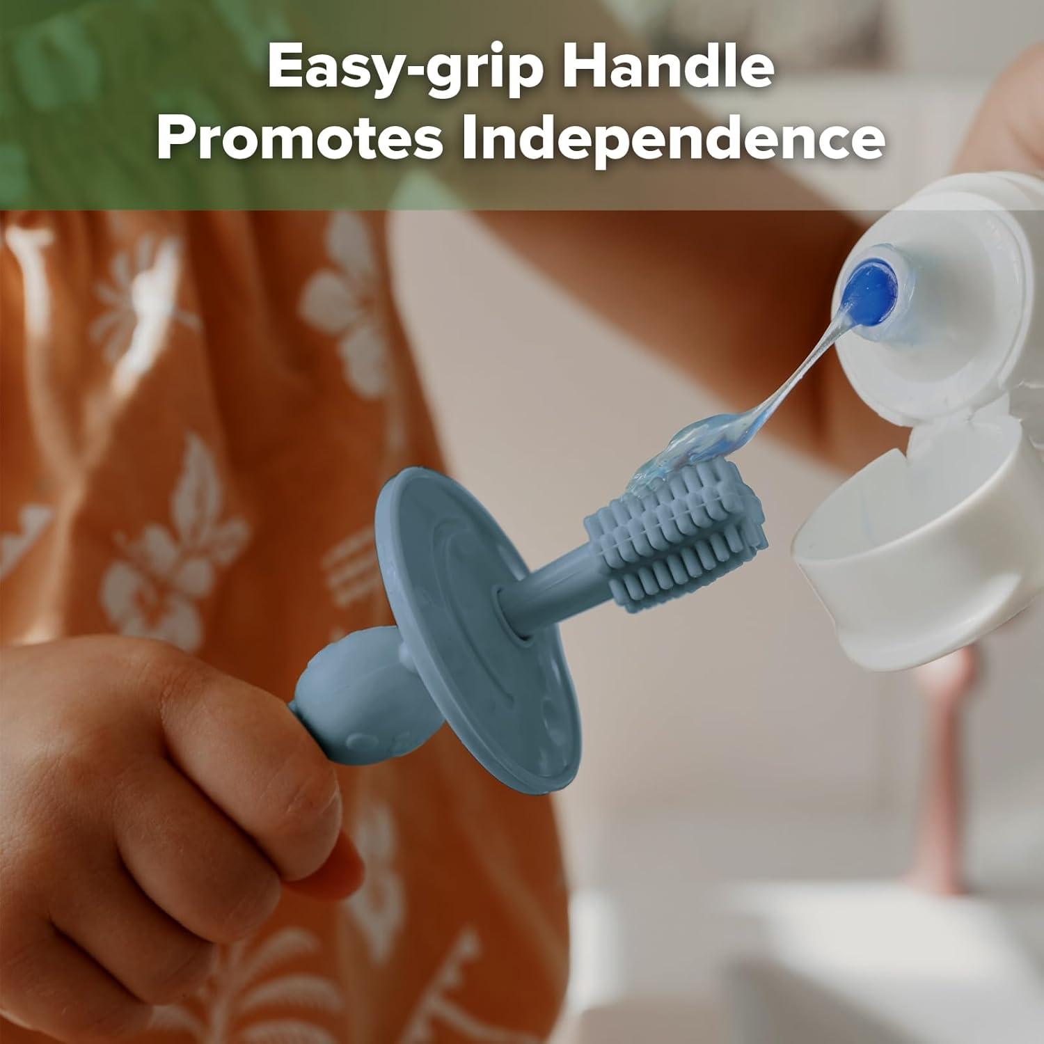 image:imagehaakaa 360 Baby Toothbrush with Suction Base Gentle Cleaning for Toddlers SelfBrushing Training FoodGrade Silicone Adjustable Safety Shield Blue 1 PieceSky Blue