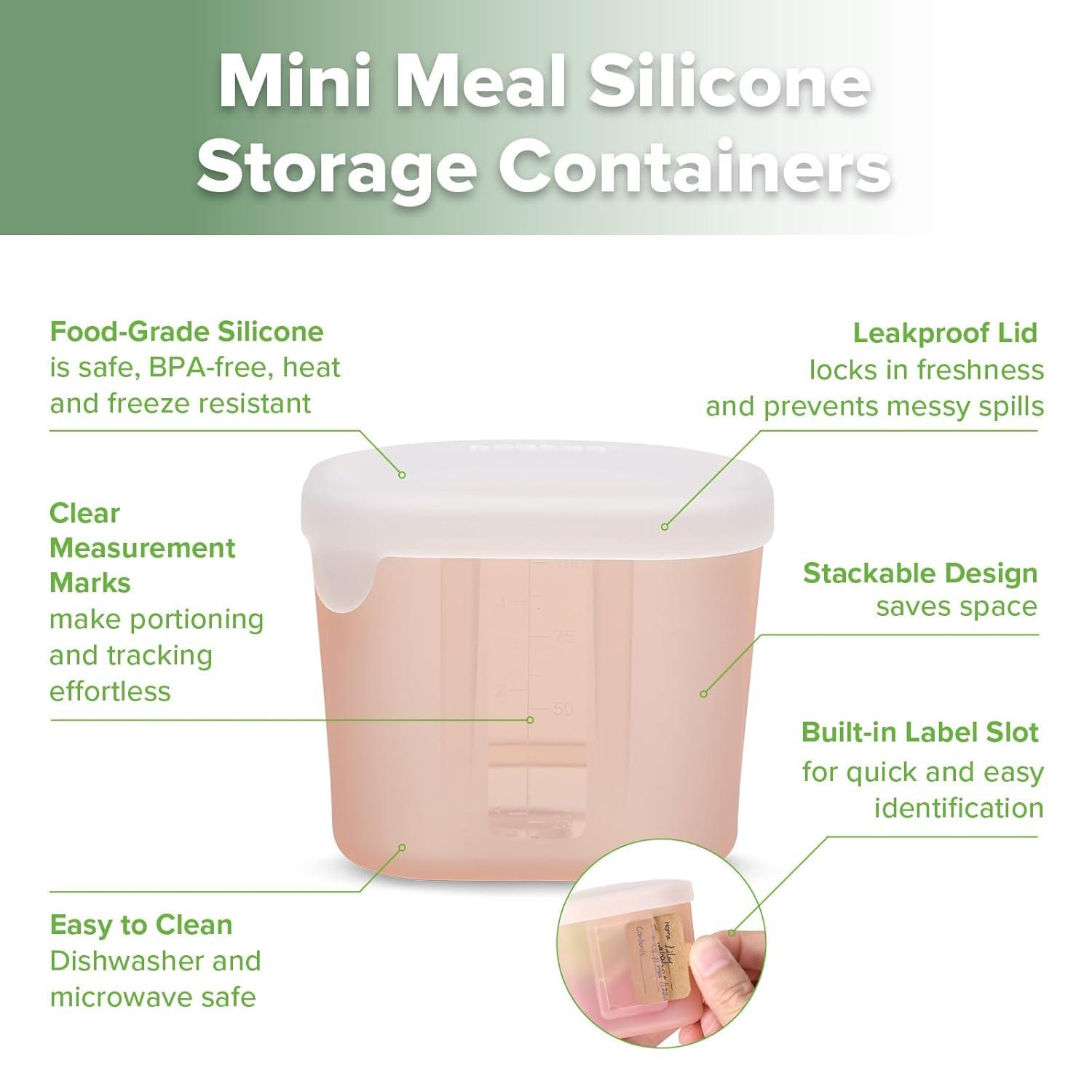 image:imagehaakaa Mini Meal Silicone Storage Containers3 oz Silicone Baby Food Containers with Airtight LidsReusable Baby Food Jars for Purees Fruits amp SnacksMicrowave amp Dishwasher Safe6 PackPea GreenBlush