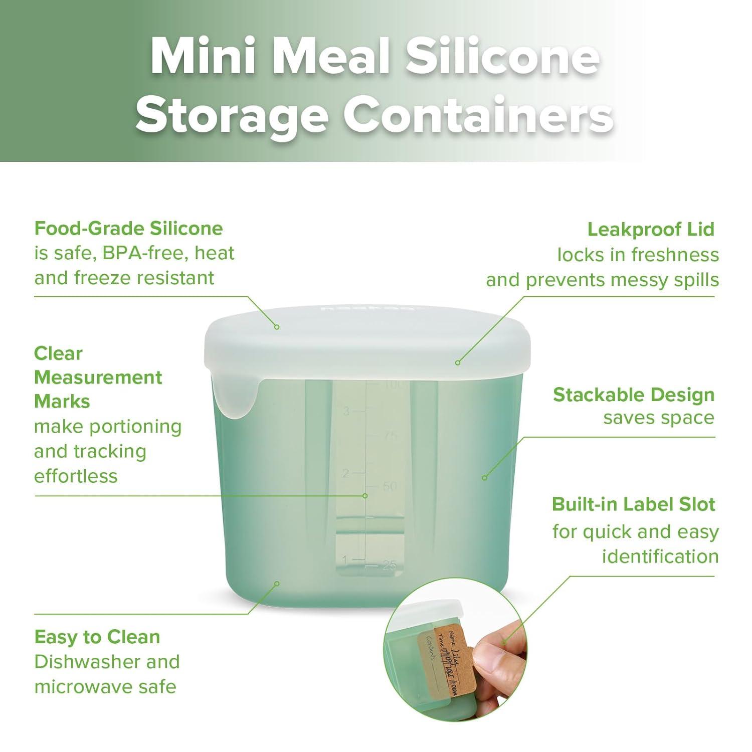 image:imagehaakaa Mini Meal Silicone Storage Containers3 oz Silicone Baby Food Containers with Airtight LidsReusable Baby Food Jars for Purees Fruits amp SnacksMicrowave amp Dishwasher Safe6 PackPea GreenPea Green