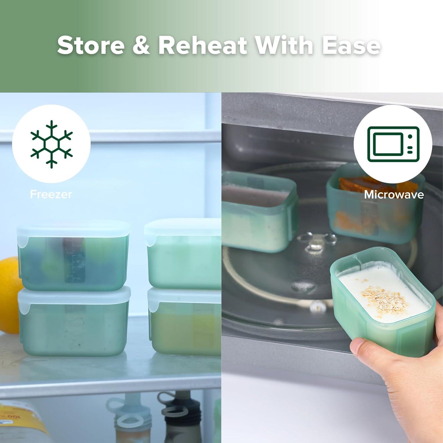 image:imagehaakaa Mini Meal Silicone Storage Containers3 oz Silicone Baby Food Containers with Airtight LidsReusable Baby Food Jars for Purees Fruits amp SnacksMicrowave amp Dishwasher Safe6 PackPea GreenPea Green