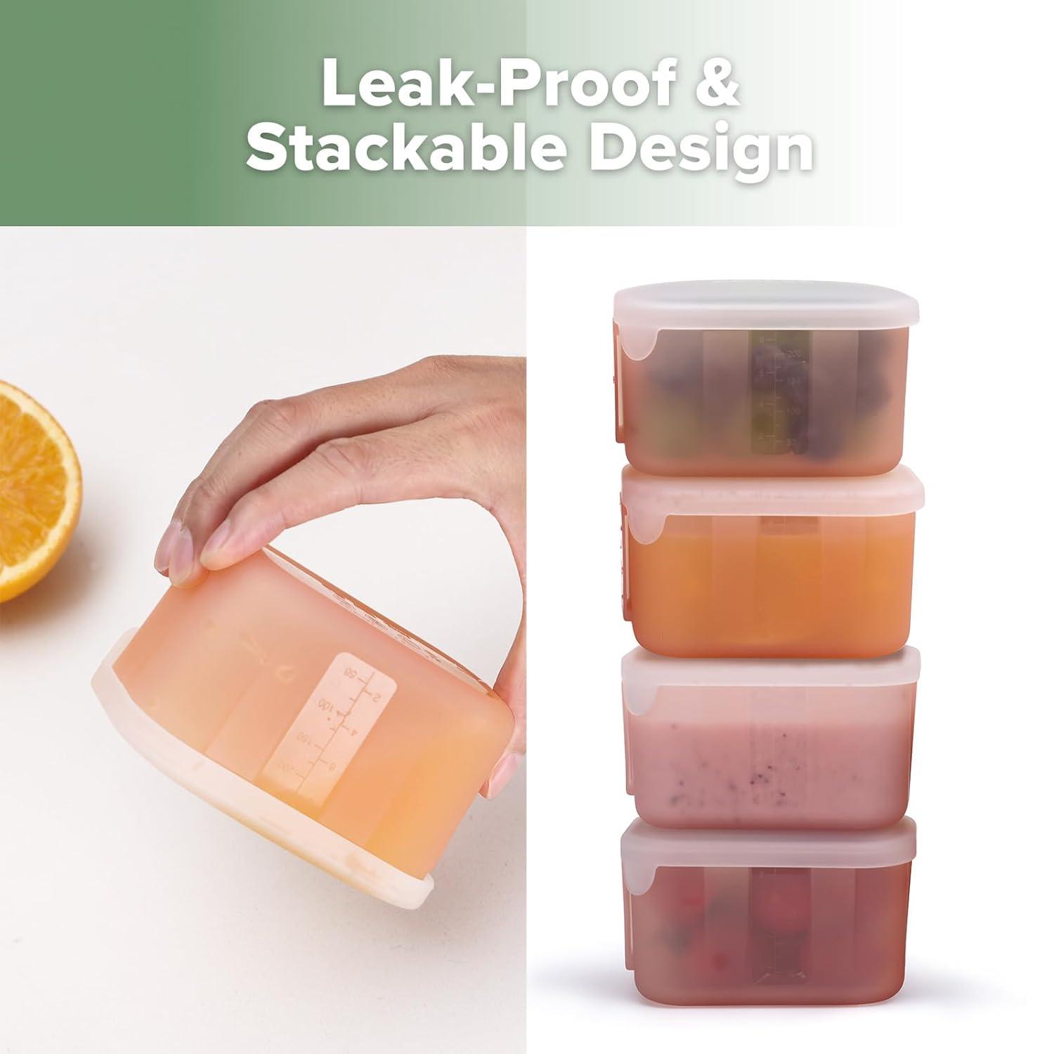 image:imagehaakaa Mini Meal Silicone Storage Containers3 oz Silicone Baby Food Containers with Airtight LidsReusable Baby Food Jars for Purees Fruits amp SnacksMicrowave amp Dishwasher Safe6 PackPea GreenBlush