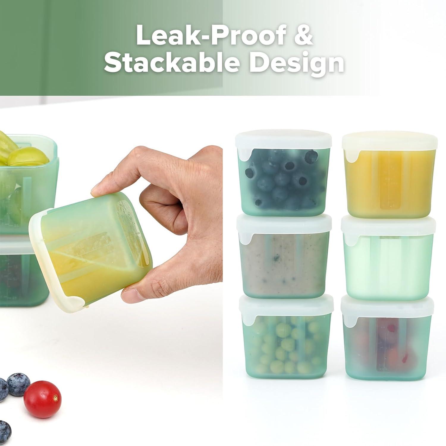 image:imagehaakaa Mini Meal Silicone Storage Containers3 oz Silicone Baby Food Containers with Airtight LidsReusable Baby Food Jars for Purees Fruits amp SnacksMicrowave amp Dishwasher Safe6 PackPea GreenPea Green