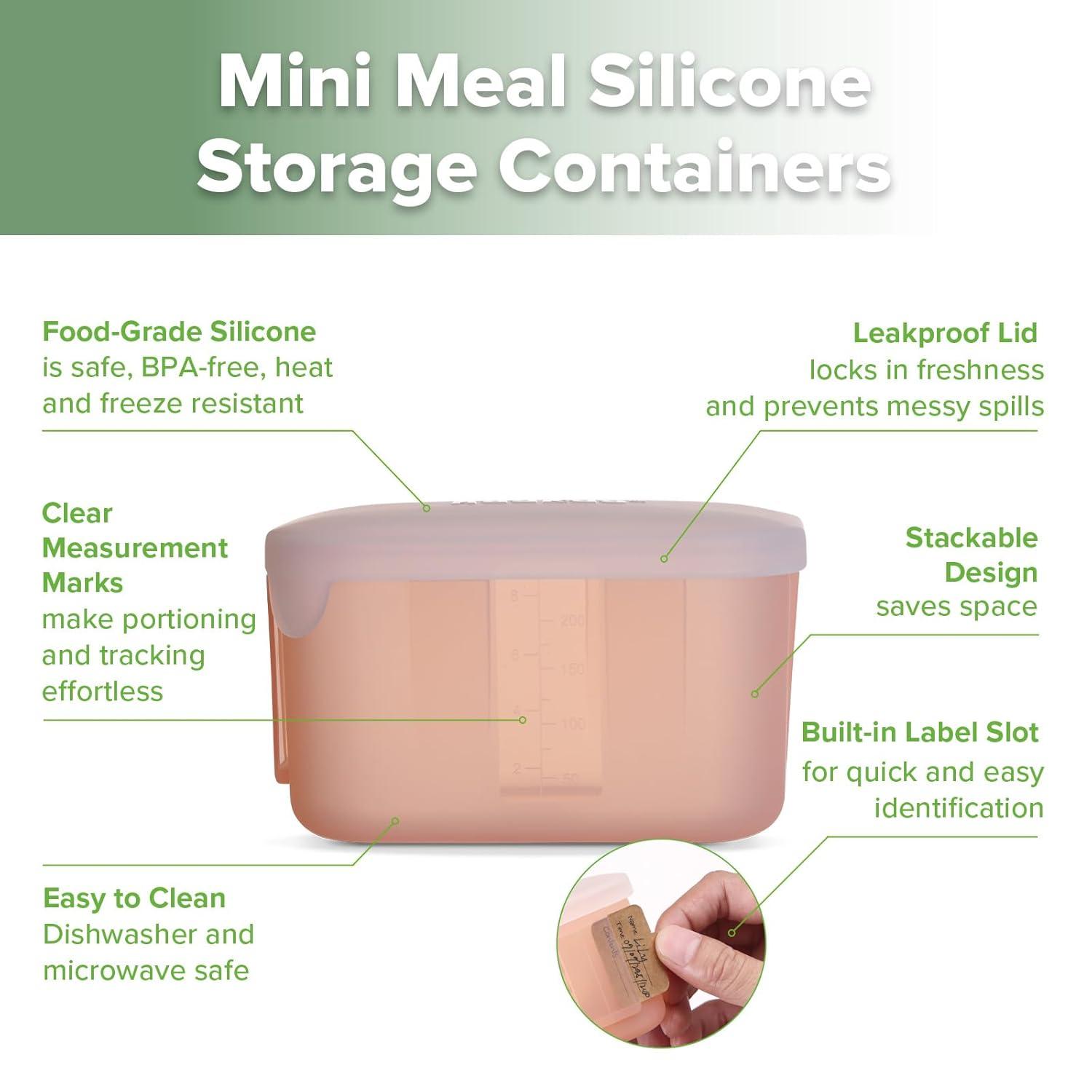image:imagehaakaa Mini Meal Silicone Storage Containers3 oz Silicone Baby Food Containers with Airtight LidsReusable Baby Food Jars for Purees Fruits amp SnacksMicrowave amp Dishwasher Safe6 PackPea GreenBlush