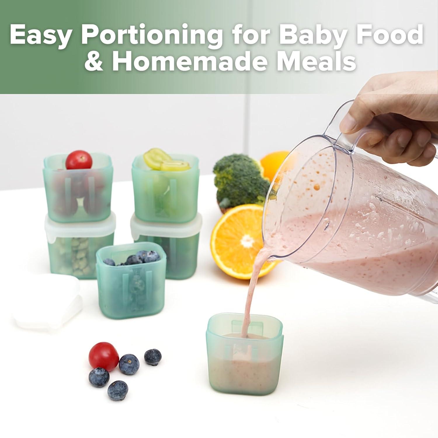 image:imagehaakaa Mini Meal Silicone Storage Containers3 oz Silicone Baby Food Containers with Airtight LidsReusable Baby Food Jars for Purees Fruits amp SnacksMicrowave amp Dishwasher Safe6 PackPea GreenPea Green