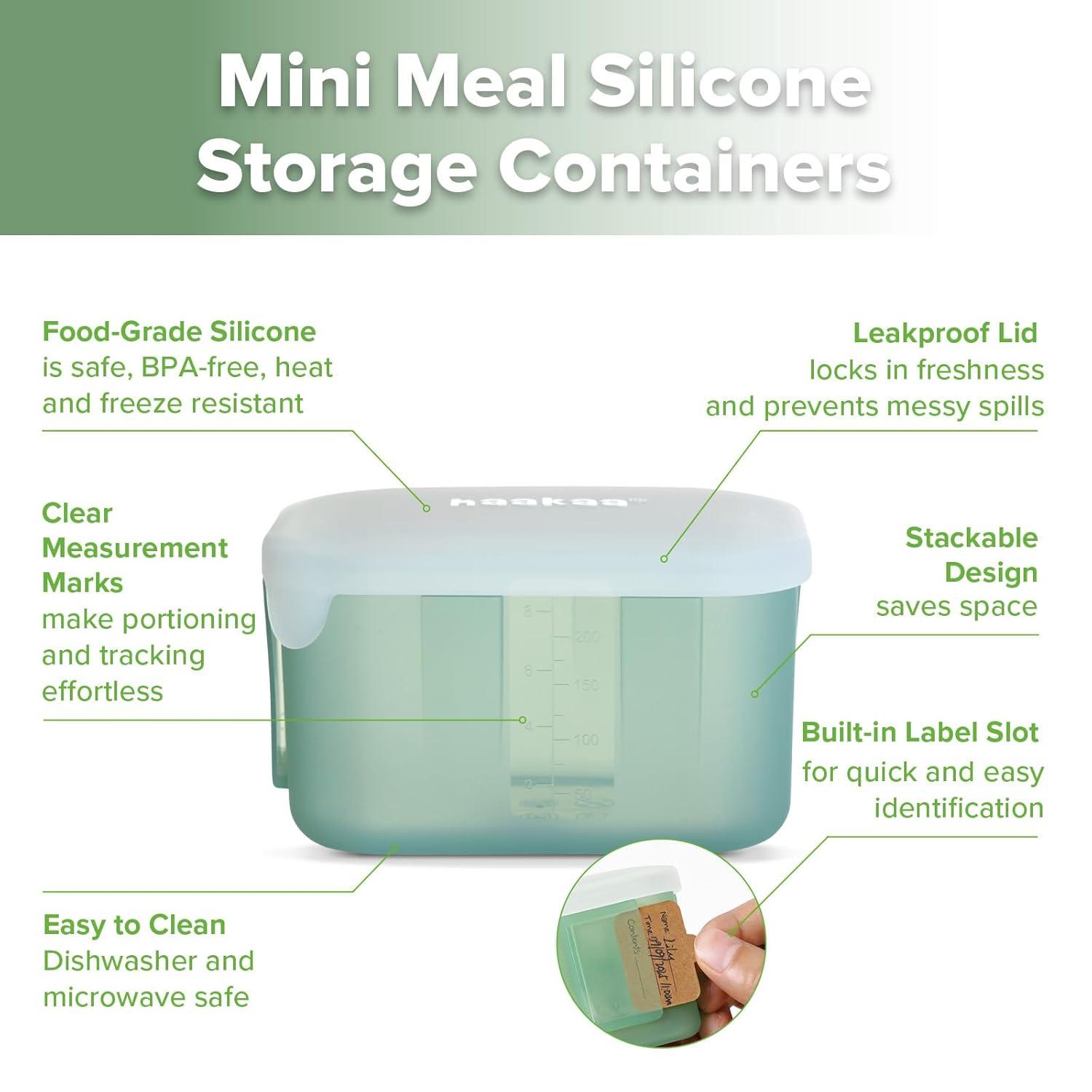 image:imagehaakaa Mini Meal Silicone Storage Containers3 oz Silicone Baby Food Containers with Airtight LidsReusable Baby Food Jars for Purees Fruits amp SnacksMicrowave amp Dishwasher Safe6 PackPea GreenPea Green