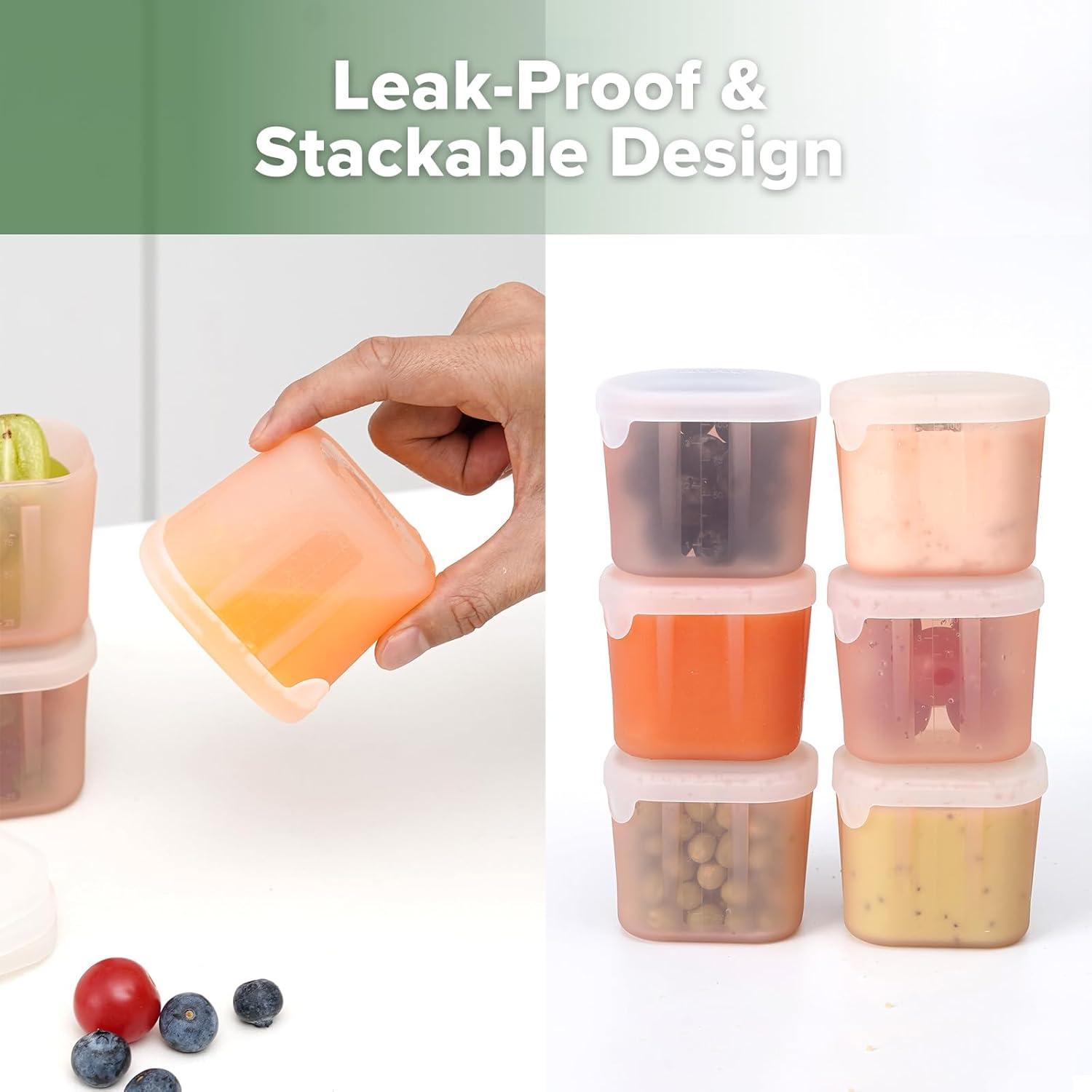 image:imagehaakaa Mini Meal Silicone Storage Containers3 oz Silicone Baby Food Containers with Airtight LidsReusable Baby Food Jars for Purees Fruits amp SnacksMicrowave amp Dishwasher Safe6 PackPea GreenBlush