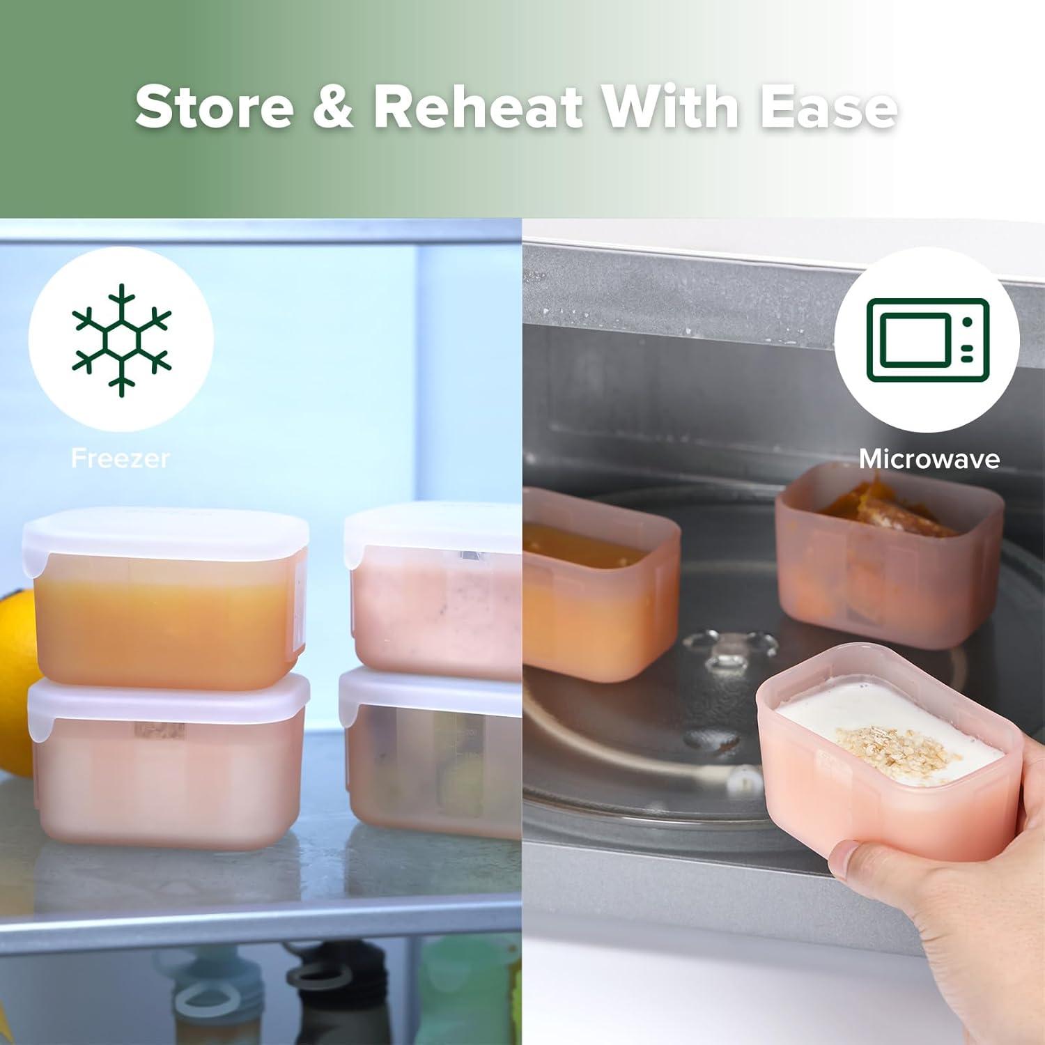 image:imagehaakaa Mini Meal Silicone Storage Containers3 oz Silicone Baby Food Containers with Airtight LidsReusable Baby Food Jars for Purees Fruits amp SnacksMicrowave amp Dishwasher Safe6 PackPea GreenBlush
