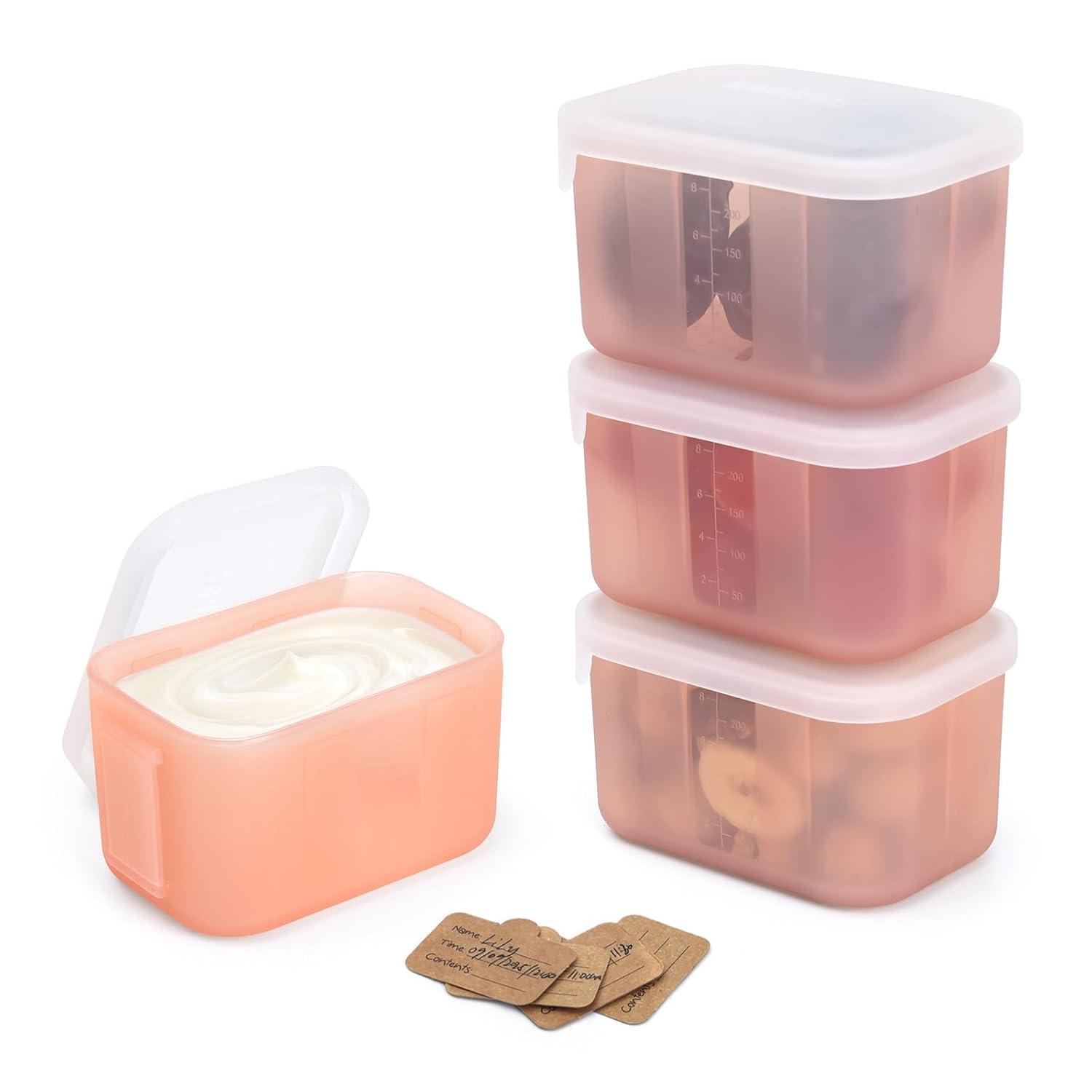 image:imagehaakaa Mini Meal Silicone Storage Containers3 oz Silicone Baby Food Containers with Airtight LidsReusable Baby Food Jars for Purees Fruits amp SnacksMicrowave amp Dishwasher Safe6 PackPea GreenBlush